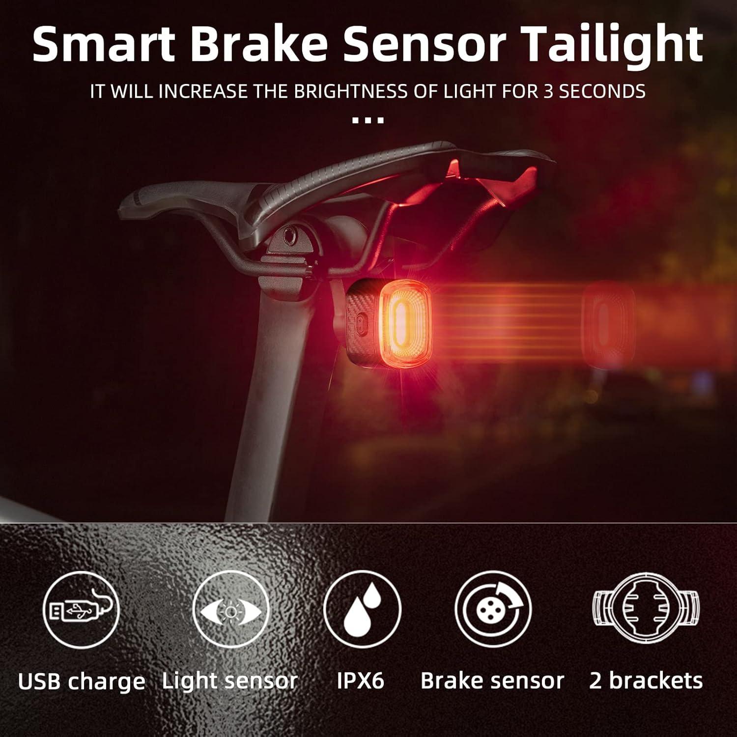 imageROCKBROS Smart Bike Tail Light Brake Sensing Bicycle Rear Lights USB Rechargeable IPX6 Waterproof Bright LED Bike Light 260mah Cycling Safety Road BikeTaillight Accessories 4 ModesRed