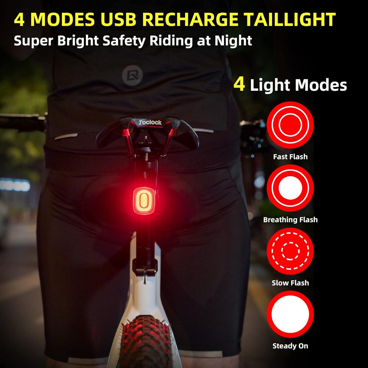 imageROCKBROS Smart Bike Tail Light Brake Sensing Bicycle Rear Lights USB Rechargeable IPX6 Waterproof Bright LED Bike Light 260mah Cycling Safety Road BikeTaillight Accessories 4 ModesRed