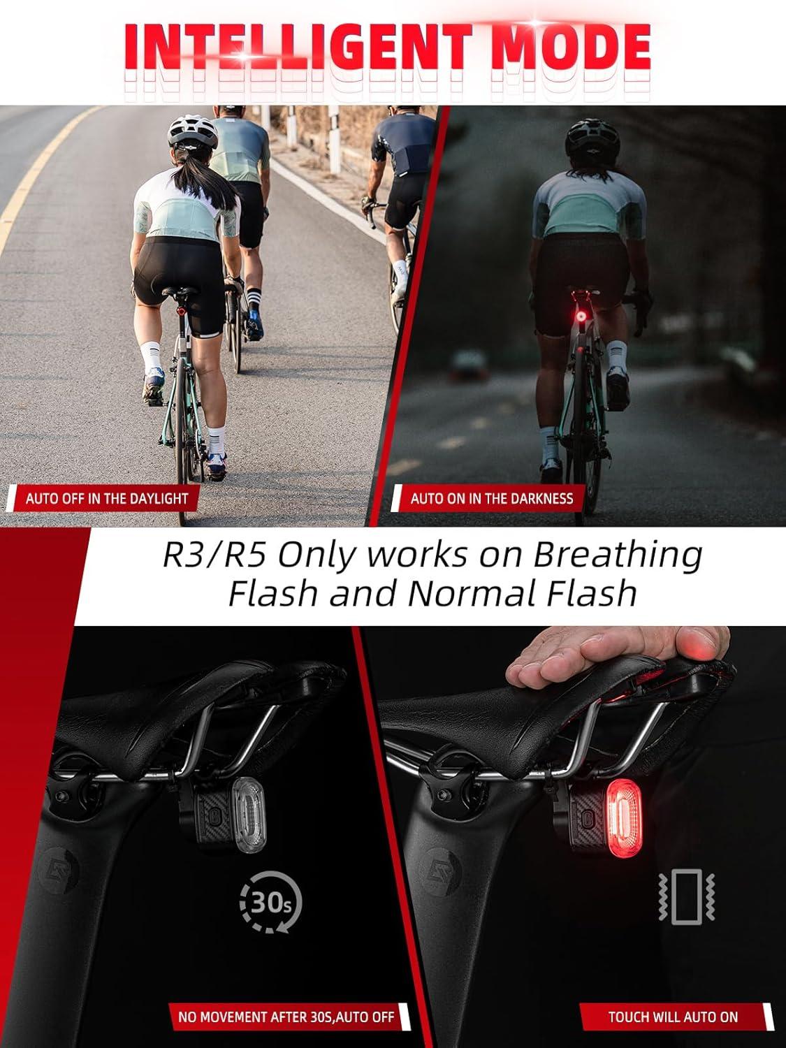 imageROCKBROS Smart Bike Tail Light Brake Sensing Bicycle Rear Lights for Night Riding with IPX6 Waterproof Type C USB RechargeableR3