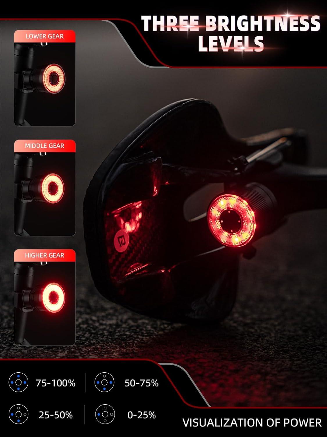 imageROCKBROS Smart Bike Tail Light Brake Sensing Bicycle Rear Lights for Night Riding with IPX6 Waterproof Type C USB RechargeableR5