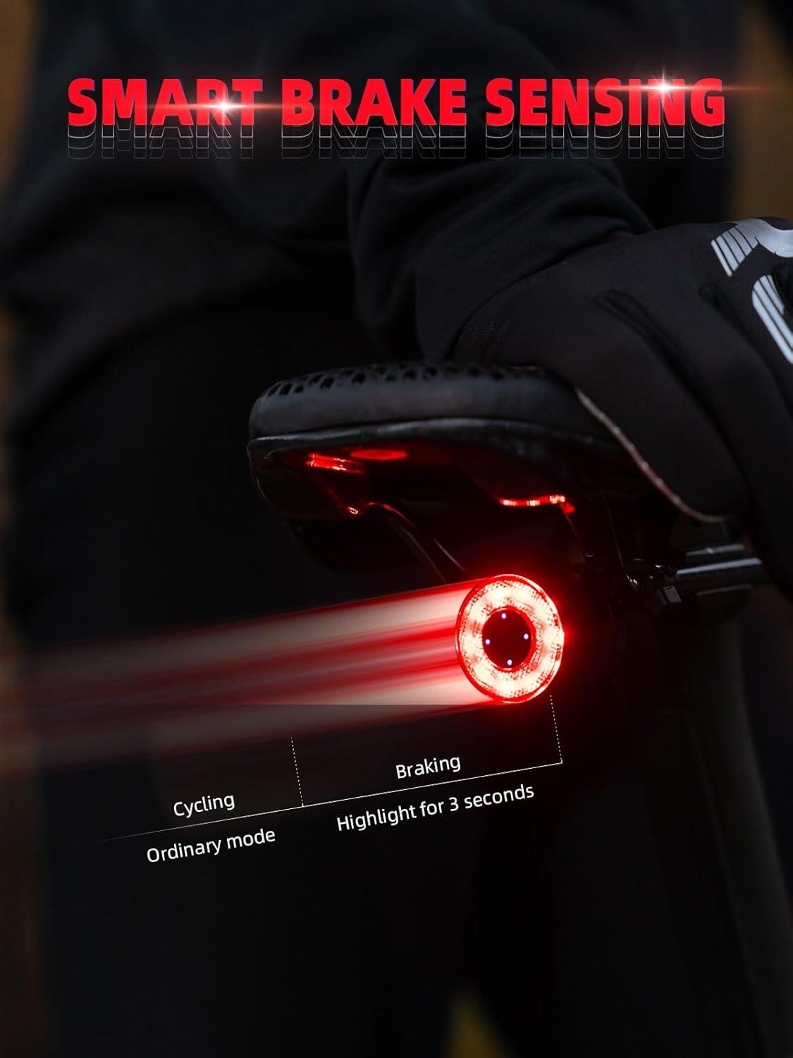 imageROCKBROS Smart Bike Tail Light Brake Sensing Bicycle Rear Lights for Night Riding with IPX6 Waterproof Type C USB RechargeableR5