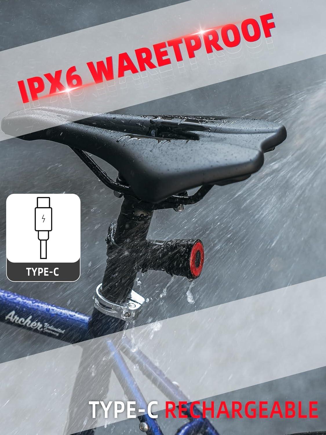 imageROCKBROS Smart Bike Tail Light Brake Sensing Bicycle Rear Lights for Night Riding with IPX6 Waterproof Type C USB RechargeableR5