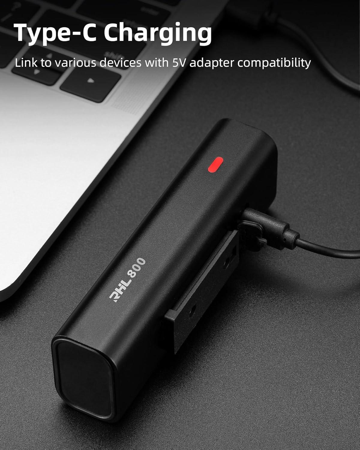 imageROCKBROS Super Bright Bike Light 800Lumens Type C Rechargeable Bike Headlight Led IPX6 Waterproof Bike Front Light 5 Modes Aluminum Alloy Bike Light for Night Riding