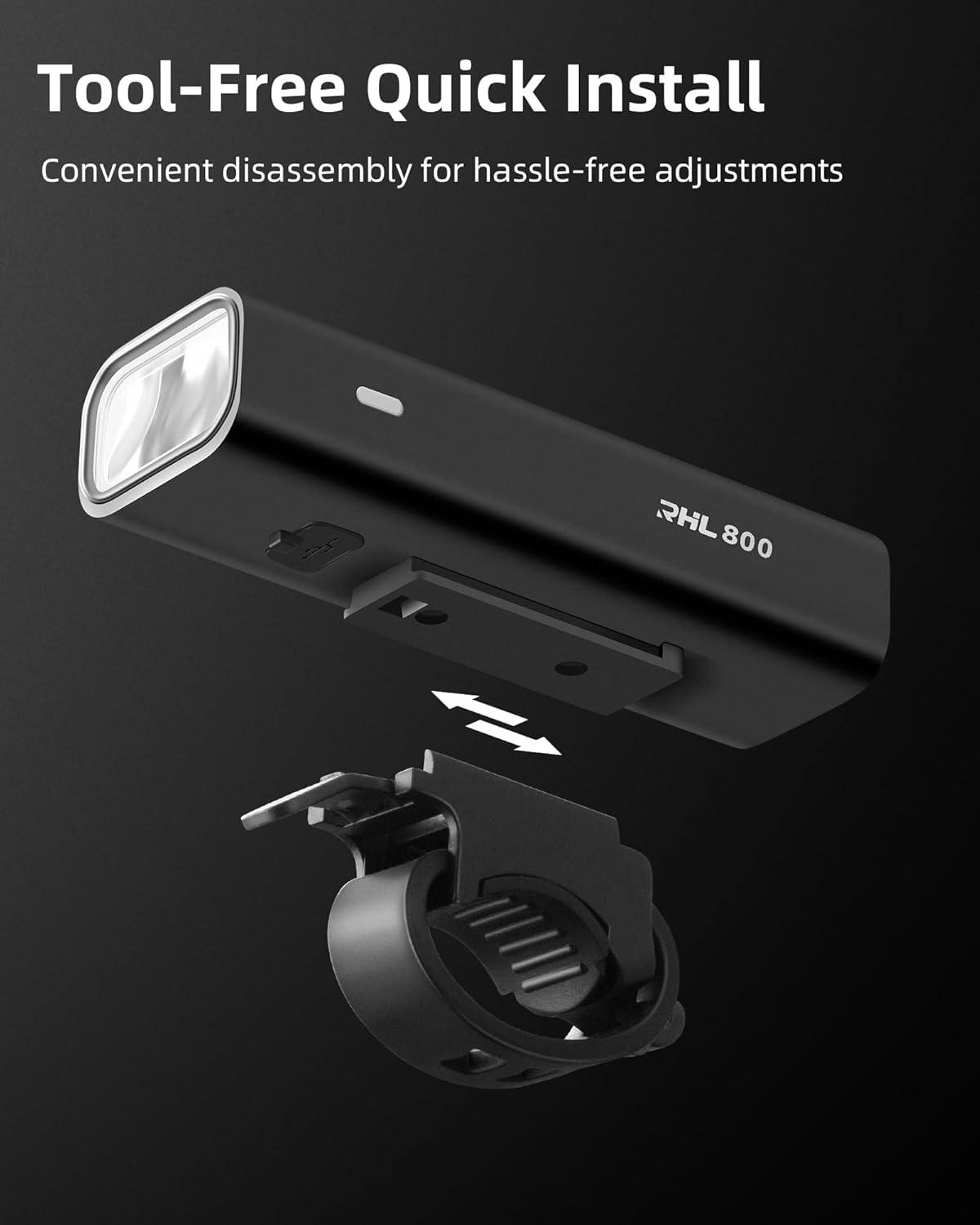 imageROCKBROS Super Bright Bike Light 800Lumens Type C Rechargeable Bike Headlight Led IPX6 Waterproof Bike Front Light 5 Modes Aluminum Alloy Bike Light for Night Riding
