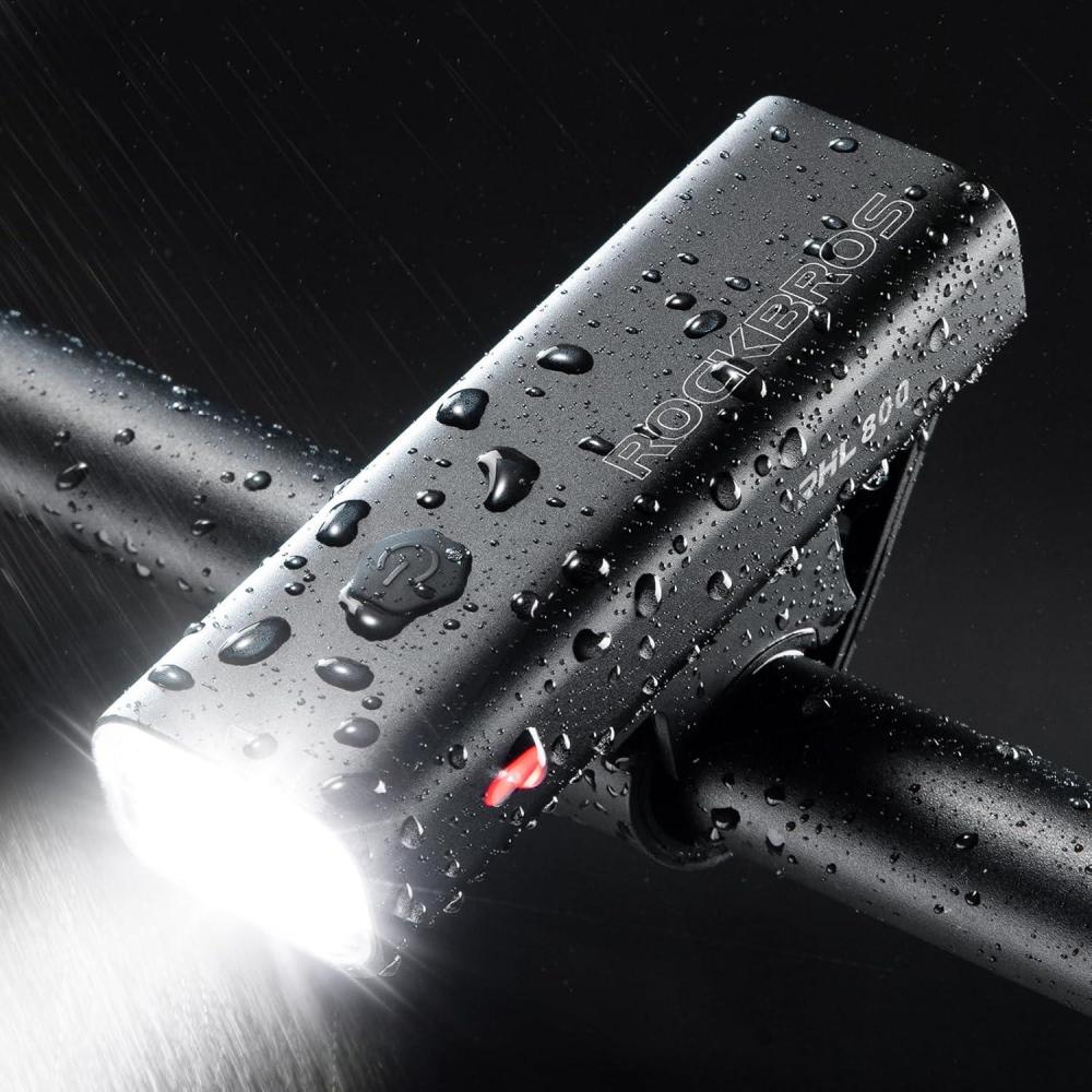 imageROCKBROS Super Bright Bike Light 800Lumens Type C Rechargeable Bike Headlight Led IPX6 Waterproof Bike Front Light 5 Modes Aluminum Alloy Bike Light for Night Riding