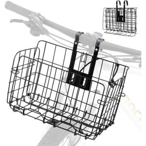 ROCKBROS Folding Bike Basket Sturdy Front Bicycle Basket Easy to Install for Scooter Mountain Bike and Beach Cruiser