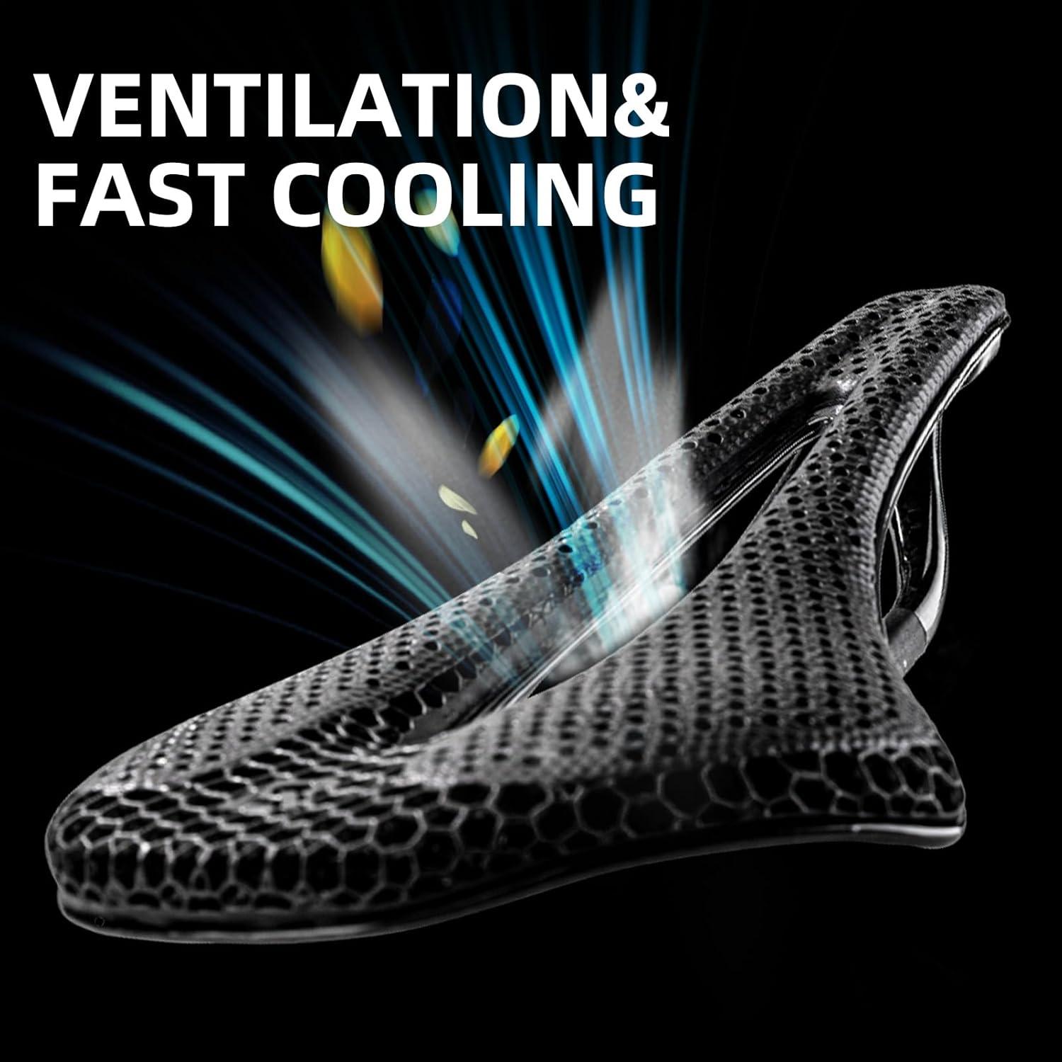 imageROCKBROS 3D Printed Bike Saddle 145mm Carbon Road Bike Seat Fit for MTB BMX XC Gravel Bikes
