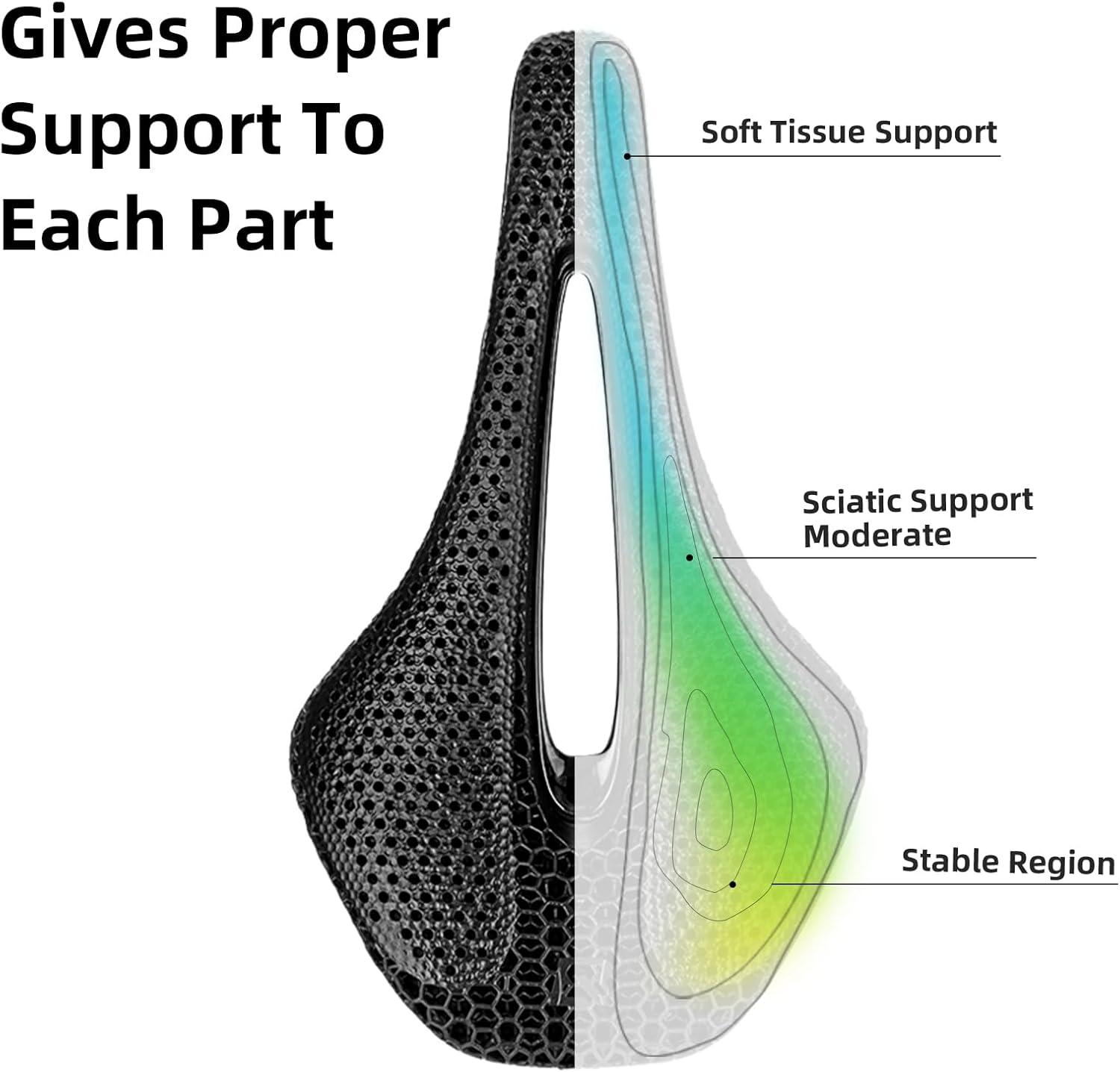 imageROCKBROS 3D Printed Bike Saddle 145mm Carbon Road Bike Seat Fit for MTB BMX XC Gravel Bikes