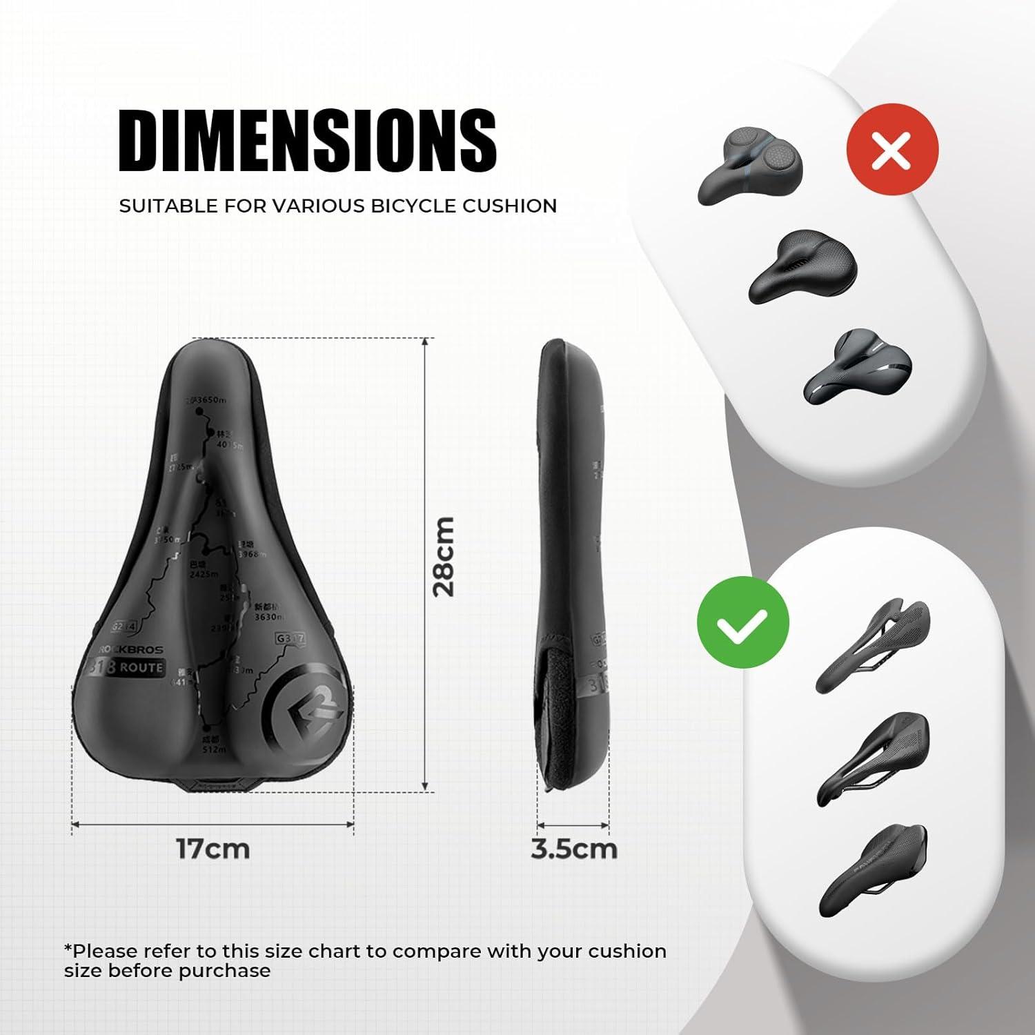 imageROCKBROS Bike Seat Cushion PU Leather Bike Seat Cover for Men Women Comfort Adjustable Bicycle Seat Cushion with Rain Cover Slow Rebound Bicycle Seat Cover for Outdoor Indoor Use
