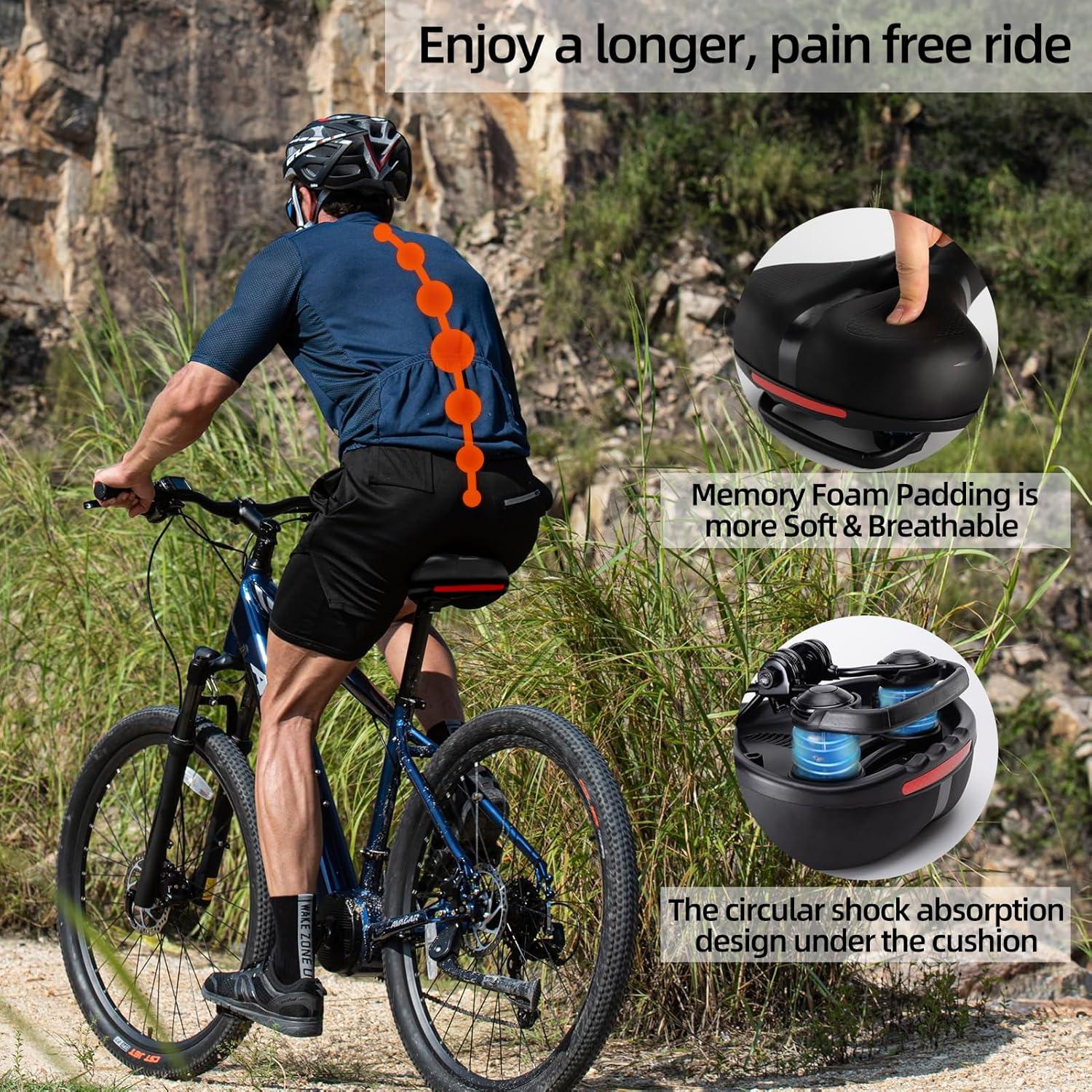 imageROCKBROS Bike Seat Cushion for Men Women with Dual Shock Absorbing Ball Memory Foam Ergonomic Bike Saddle Handle for Easy Transport Soft Wide Waterproof Exercise Bicycle Seat for Peloton Road BikeBlack 2
