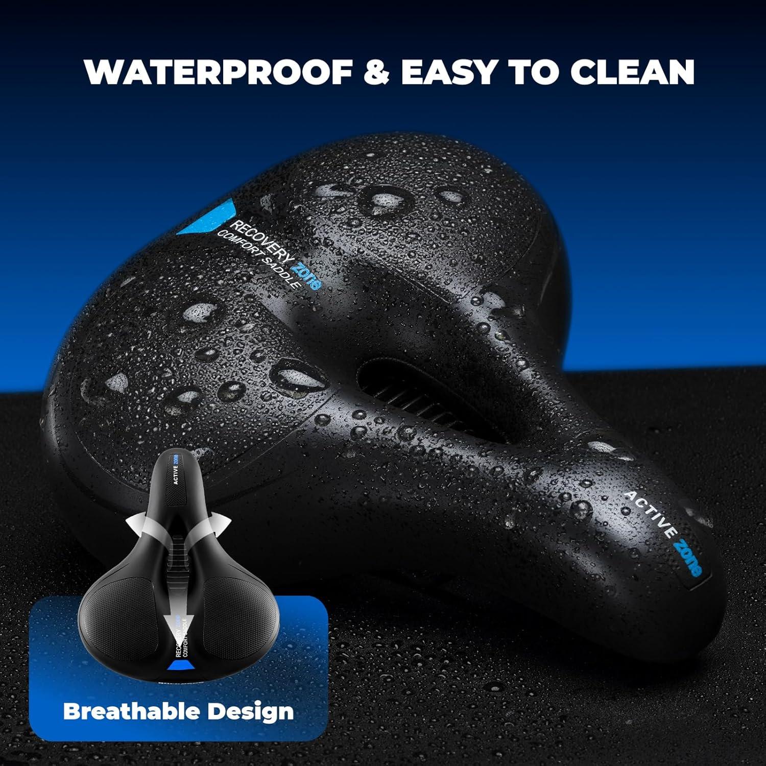 imageROCKBROS Bike Seat Cushion for Men Women with Dual Shock Absorbing Ball Memory Foam Ergonomic Bike Saddle Handle for Easy Transport Soft Wide Waterproof Exercise Bicycle Seat for Peloton Road BikeBlack