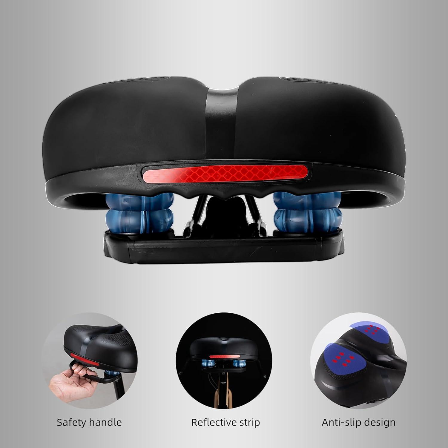 imageROCKBROS Bike Seat Cushion for Men Women with Dual Shock Absorbing Ball Memory Foam Ergonomic Bike Saddle Handle for Easy Transport Soft Wide Waterproof Exercise Bicycle Seat for Peloton Road BikeBlack 2