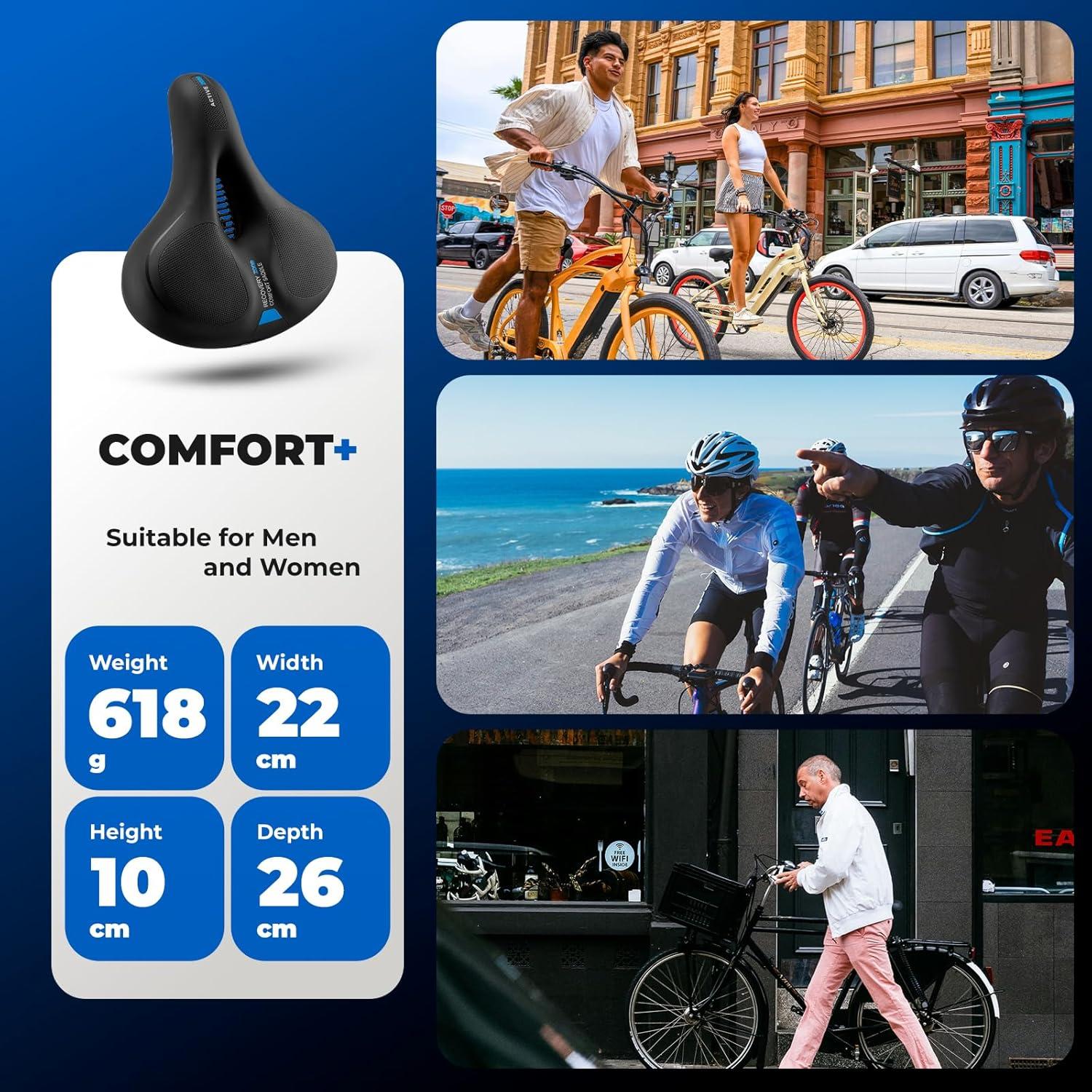 imageROCKBROS Bike Seat Cushion for Men Women with Dual Shock Absorbing Ball Memory Foam Ergonomic Bike Saddle Handle for Easy Transport Soft Wide Waterproof Exercise Bicycle Seat for Peloton Road BikeBlack