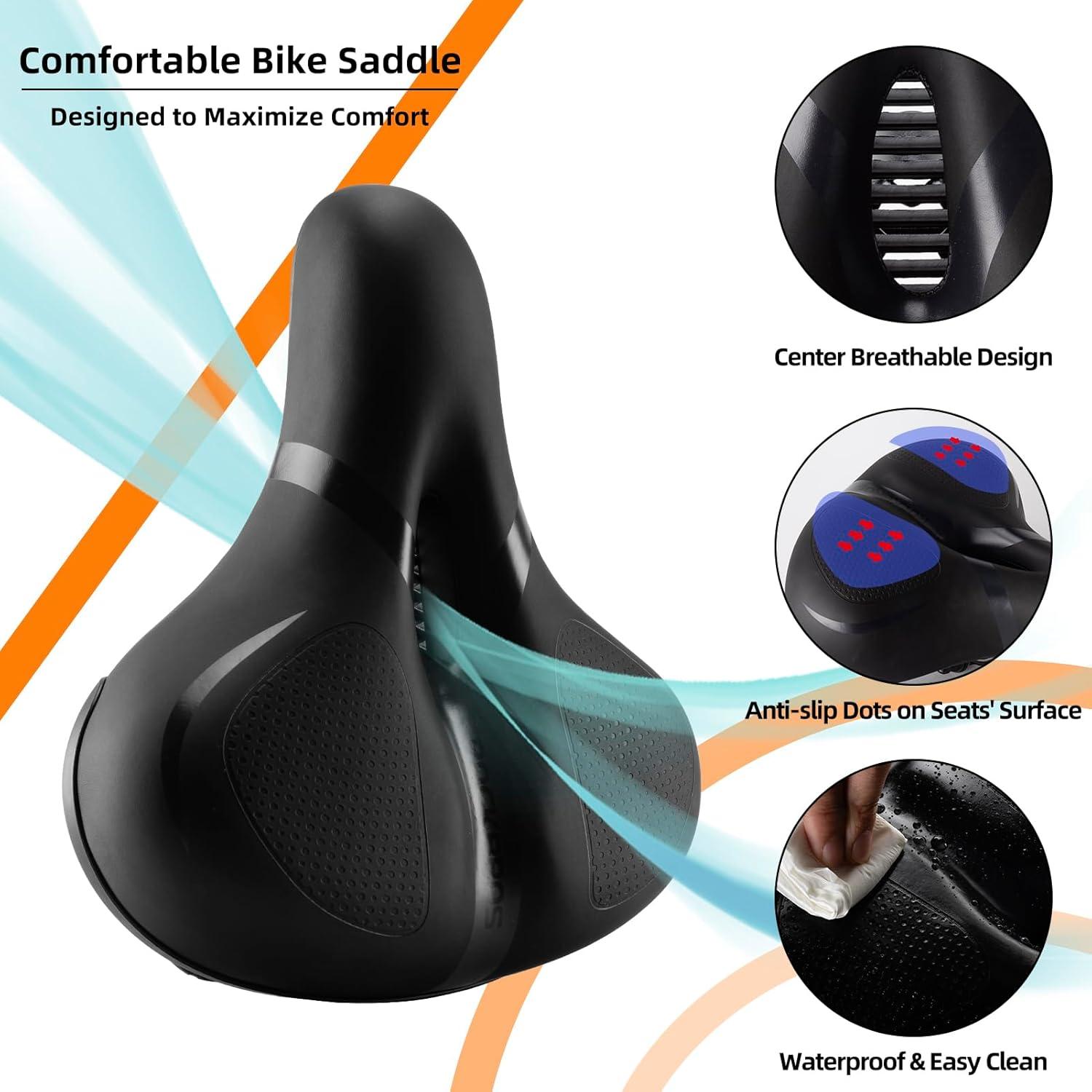 imageROCKBROS Bike Seat Cushion for Men Women with Dual Shock Absorbing Ball Memory Foam Ergonomic Bike Saddle Handle for Easy Transport Soft Wide Waterproof Exercise Bicycle Seat for Peloton Road BikeBlack 2
