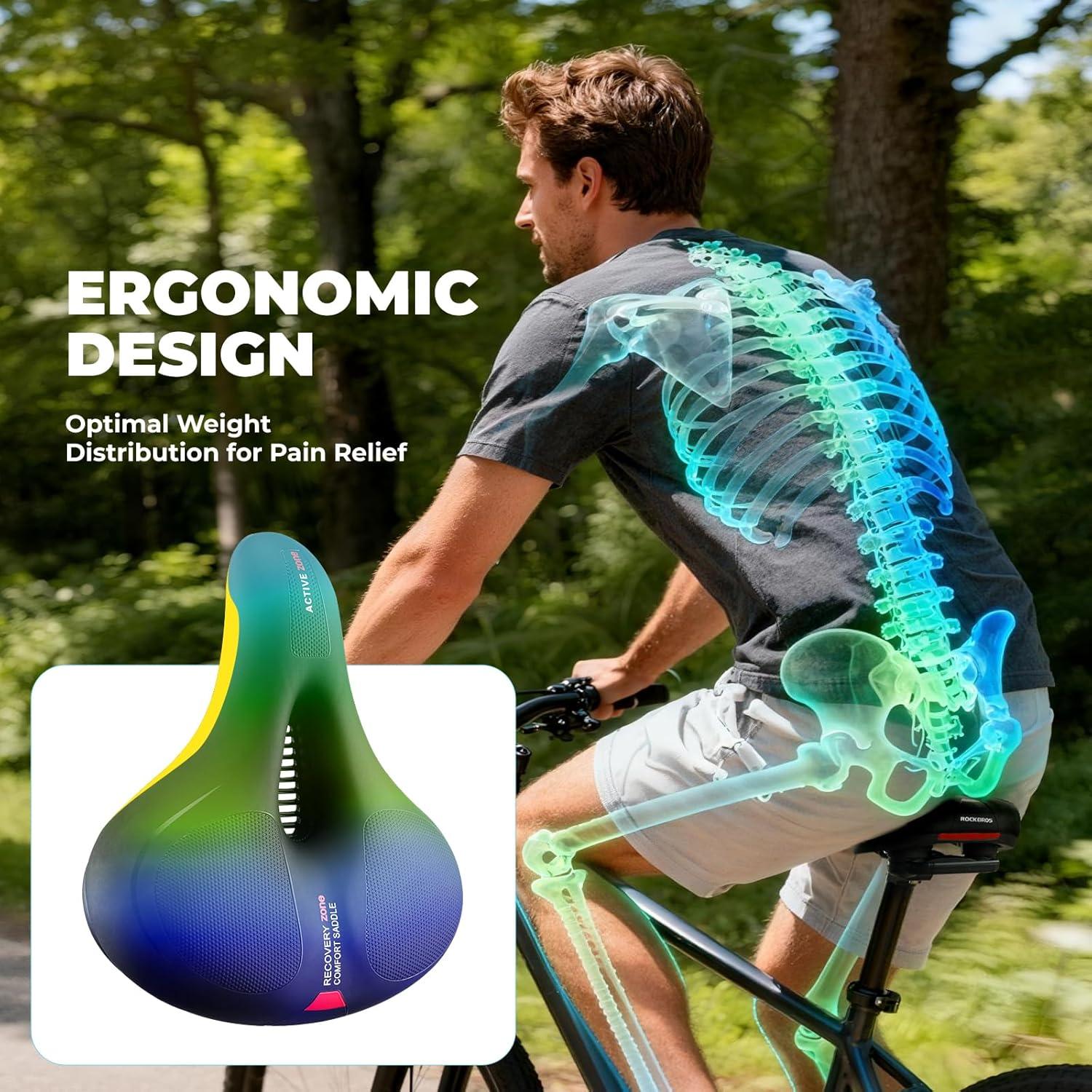 imageROCKBROS Bike Seat Cushion for Men Women with Dual Shock Absorbing Ball Memory Foam Ergonomic Bike Saddle Handle for Easy Transport Soft Wide Waterproof Exercise Bicycle Seat for Peloton Road BikeYellow