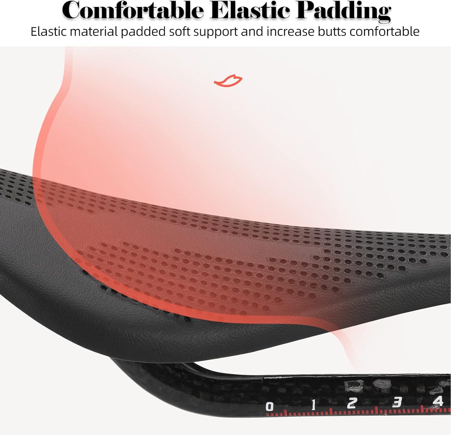 imageROCKBROS Bike Seat Lightweight Carbon Fiber Bike Saddle Comfortable Road Bike Seat Bicycle Accessories for Men Women Pneumatic Cycling Saddle Cushion Shock Absorbing for Road MTB Mountain Bikes152MM Width
