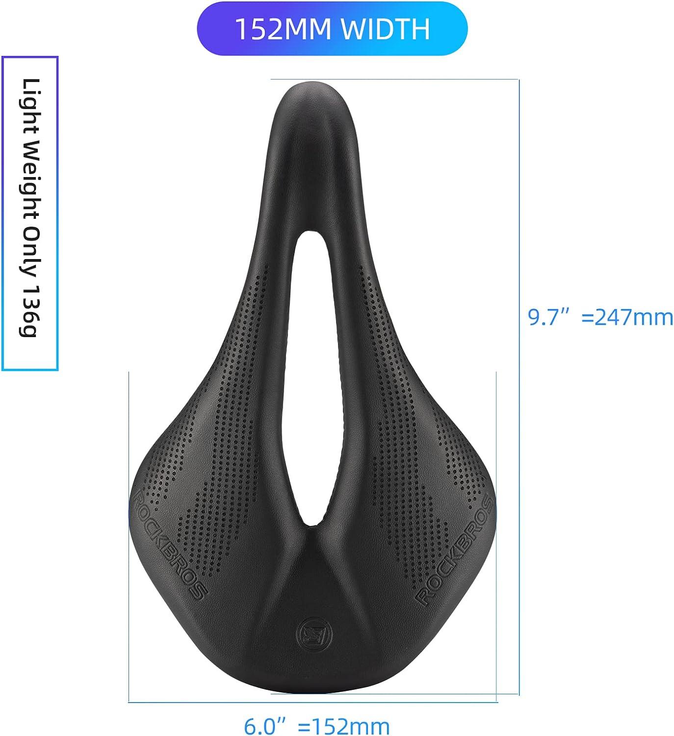 imageROCKBROS Bike Seat Lightweight Carbon Fiber Bike Saddle Comfortable Road Bike Seat Bicycle Accessories for Men Women Pneumatic Cycling Saddle Cushion Shock Absorbing for Road MTB Mountain Bikes152MM Width