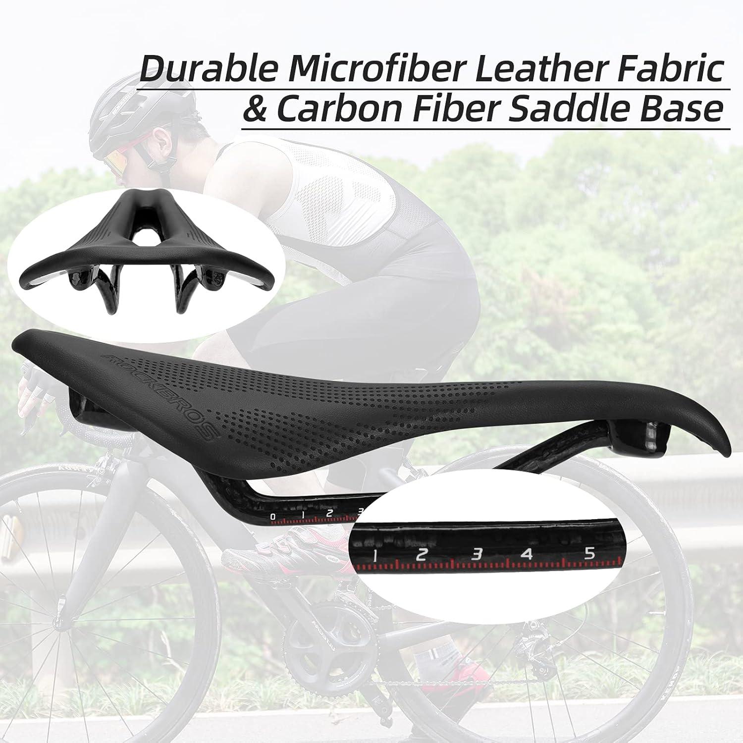 imageROCKBROS Bike Seat Lightweight Carbon Fiber Bike Saddle Comfortable Road Bike Seat Bicycle Accessories for Men Women Pneumatic Cycling Saddle Cushion Shock Absorbing for Road MTB Mountain Bikes152MM Width
