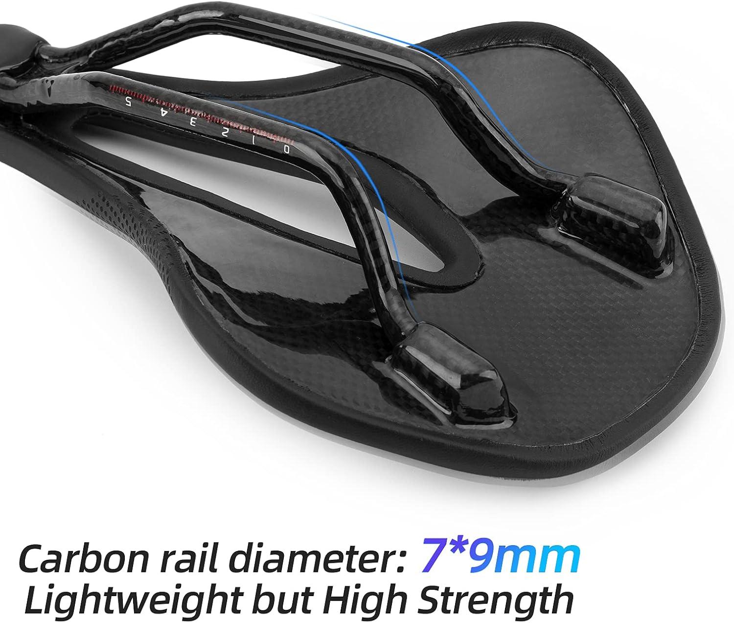 imageROCKBROS Bike Seat Lightweight Carbon Fiber Bike Saddle Comfortable Road Bike Seat Bicycle Accessories for Men Women Pneumatic Cycling Saddle Cushion Shock Absorbing for Road MTB Mountain Bikes152MM Width