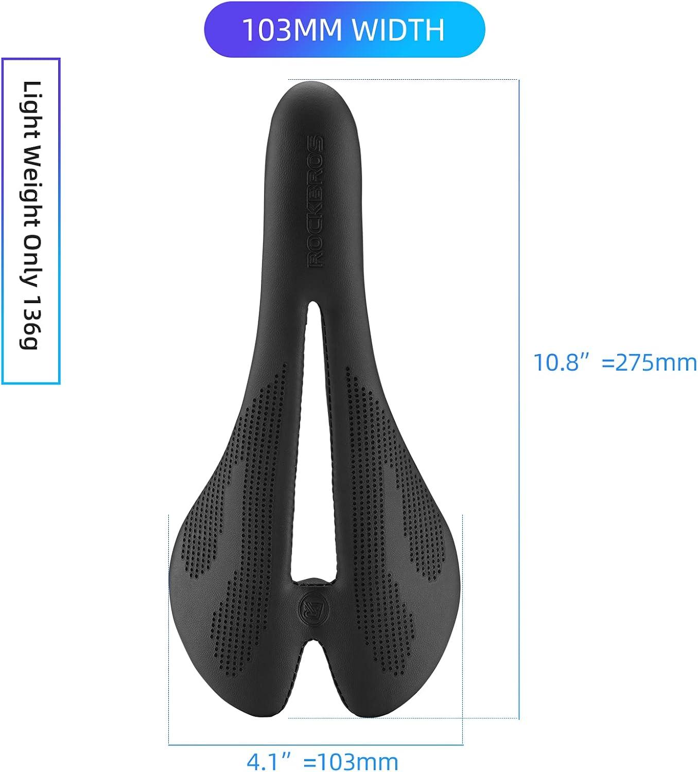 imageROCKBROS Bike Seat Lightweight Carbon Fiber Bike Saddle Comfortable Road Bike Seat Bicycle Accessories for Men Women Pneumatic Cycling Saddle Cushion Shock Absorbing for Road MTB Mountain Bikes103MM Width