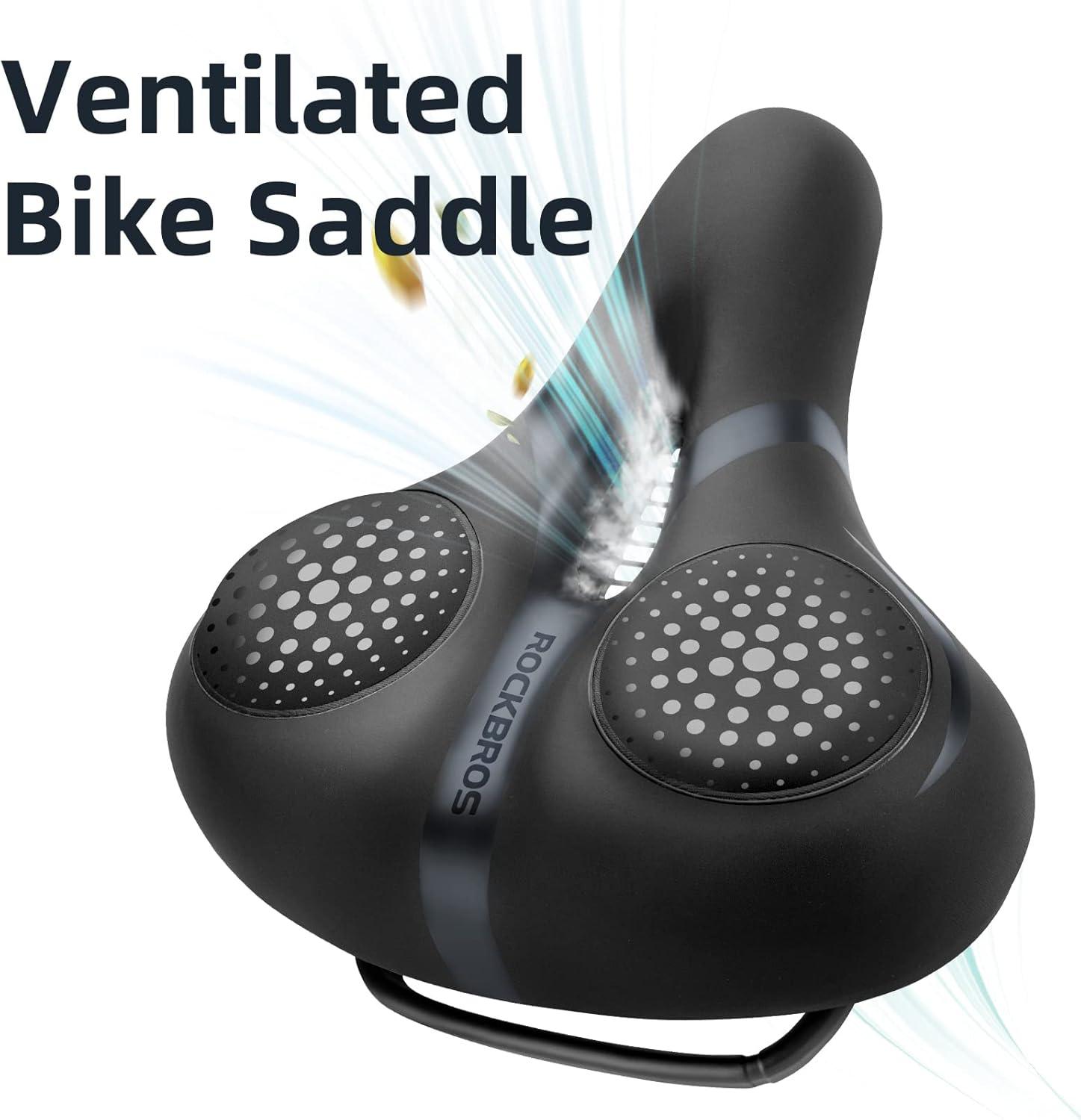 imageROCKBROS Bike Seat for Men Women Comfort Wide Gel Bike Seat ReplacementBreathable Waterproof Padded Bicycle Saddle Compatible with CruiserMountainFat BikesBlack