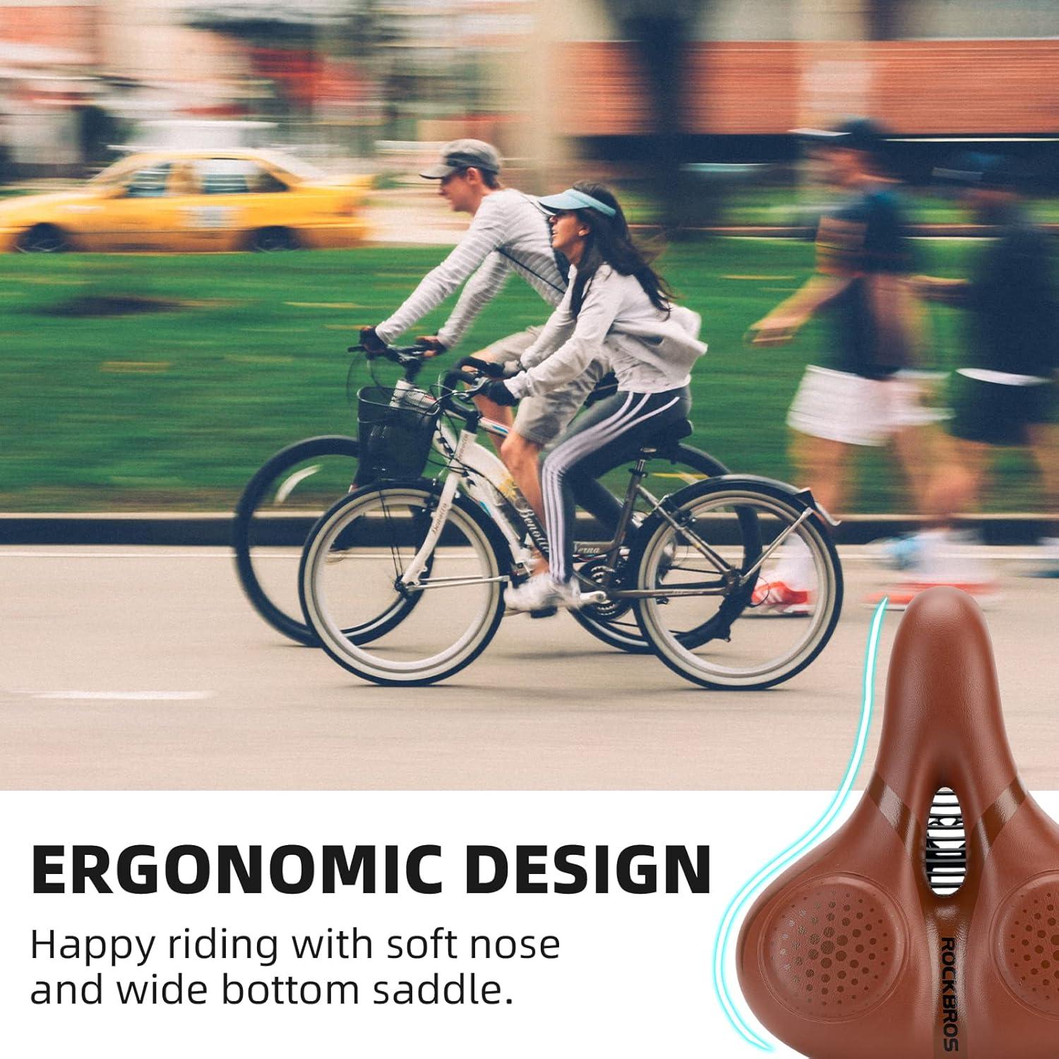 imageROCKBROS Bike Seat for Men Women Comfort Wide Gel Bike Seat ReplacementBreathable Waterproof Padded Bicycle Saddle Compatible with CruiserMountainFat BikesBrown