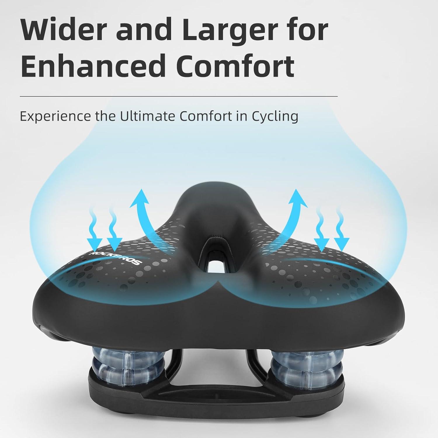 imageROCKBROS Bike Seat for Men Women Comfort Wide Gel Bike Seat ReplacementBreathable Waterproof Padded Bicycle Saddle Compatible with CruiserMountainFat BikesBlackTail Light