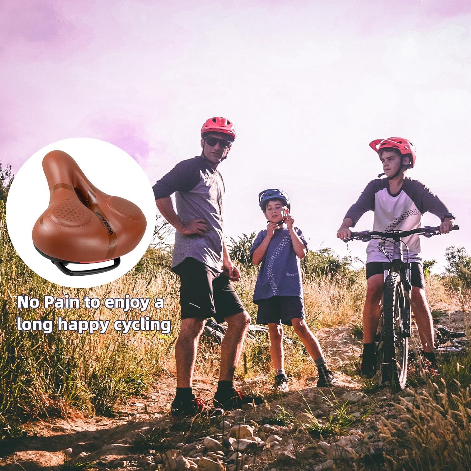 imageROCKBROS Bike Seat for Men Women Comfort Wide Gel Bike Seat ReplacementBreathable Waterproof Padded Bicycle Saddle Compatible with CruiserMountainFat BikesBrown