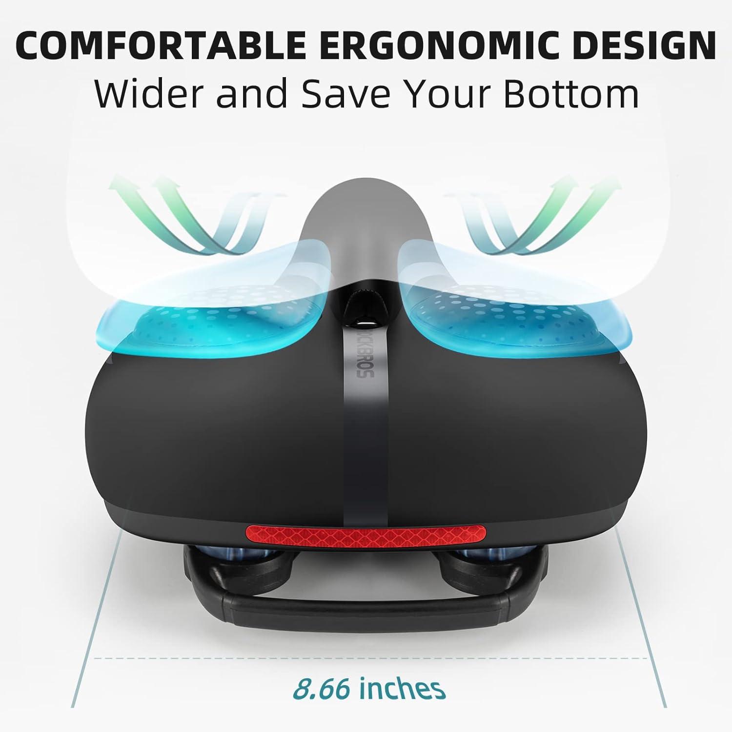 imageROCKBROS Bike Seat for Men Women Comfort Wide Gel Bike Seat ReplacementBreathable Waterproof Padded Bicycle Saddle Compatible with CruiserMountainFat BikesBlack