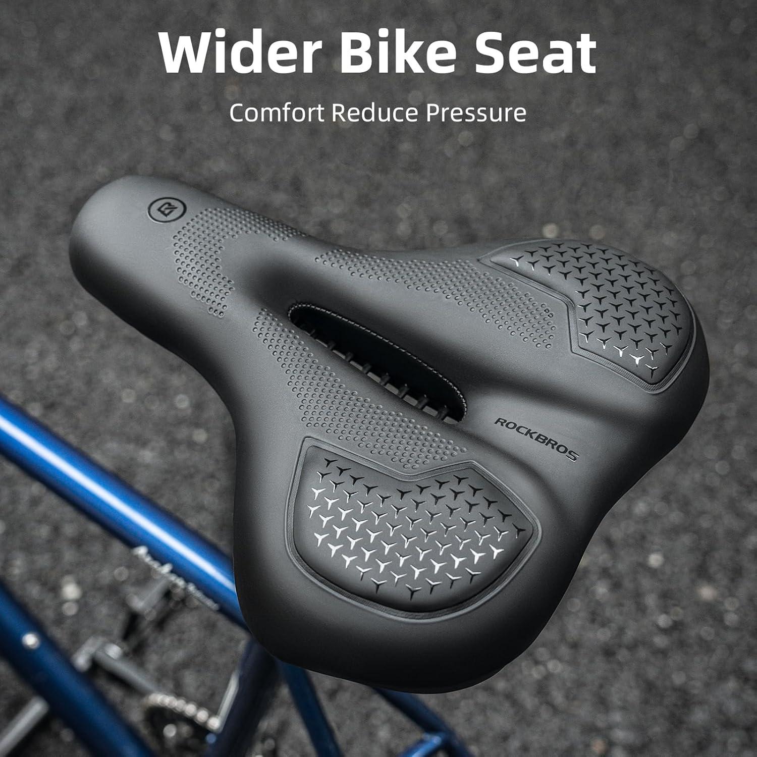 imageROCKBROS Bike Seat for Men Women Comfort Wide Gel Bike Seat ReplacementBreathable Waterproof Padded Bicycle Saddle Compatible with CruiserMountainFat BikesBlackGel