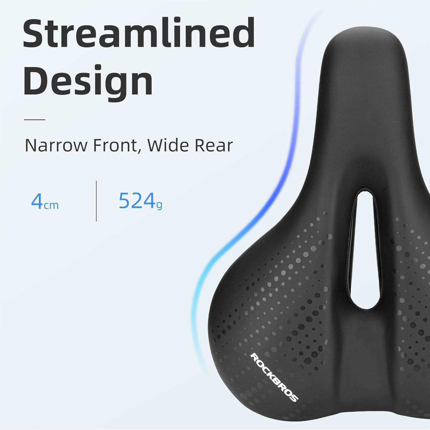 imageROCKBROS Bike Seat for Men Women Comfort Wide Gel Bike Seat ReplacementBreathable Waterproof Padded Bicycle Saddle Compatible with CruiserMountainFat BikesBlackTail Light