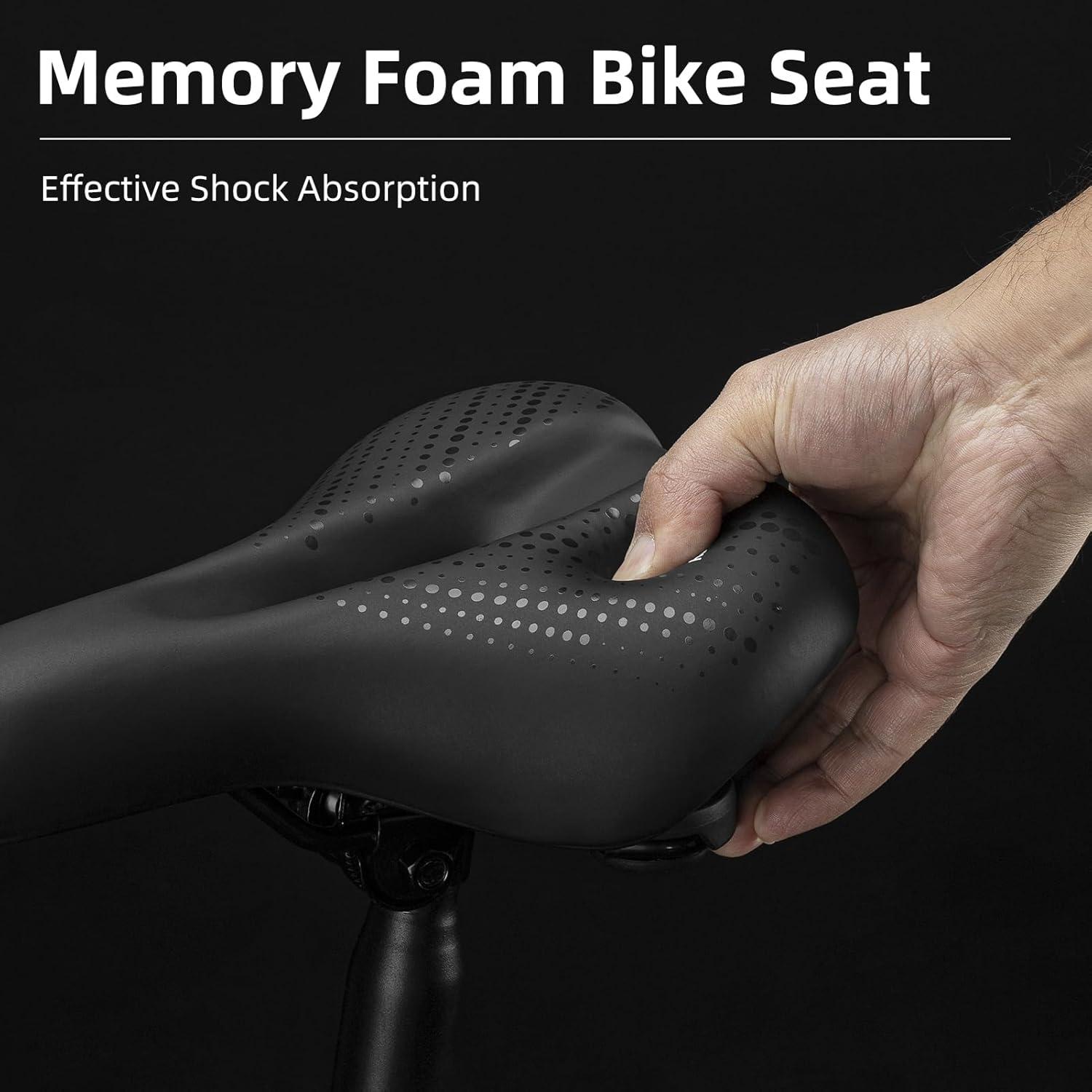 imageROCKBROS Bike Seat for Men Women Comfort Wide Gel Bike Seat ReplacementBreathable Waterproof Padded Bicycle Saddle Compatible with CruiserMountainFat BikesBlackTail Light