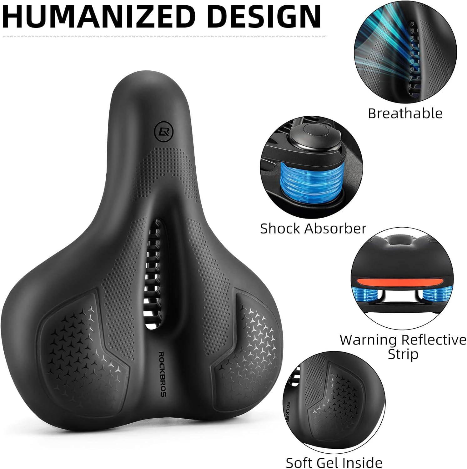 imageROCKBROS Bike Seat for Men Women Comfort Wide Gel Bike Seat ReplacementBreathable Waterproof Padded Bicycle Saddle Compatible with CruiserMountainFat BikesBlackGel