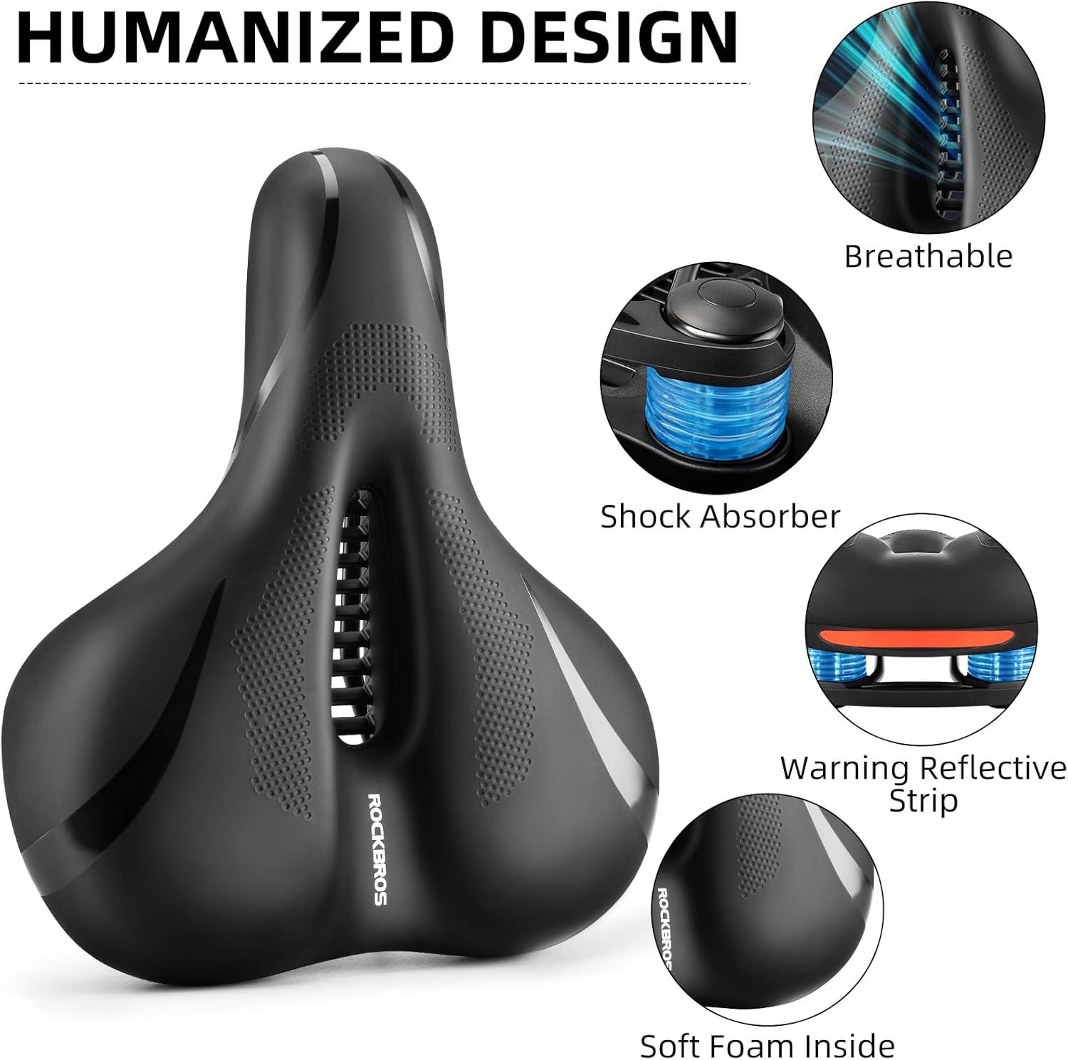 imageROCKBROS Bike Seat for Men Women Comfort Wide Gel Bike Seat ReplacementBreathable Waterproof Padded Bicycle Saddle Compatible with CruiserMountainFat BikesBlackFoam