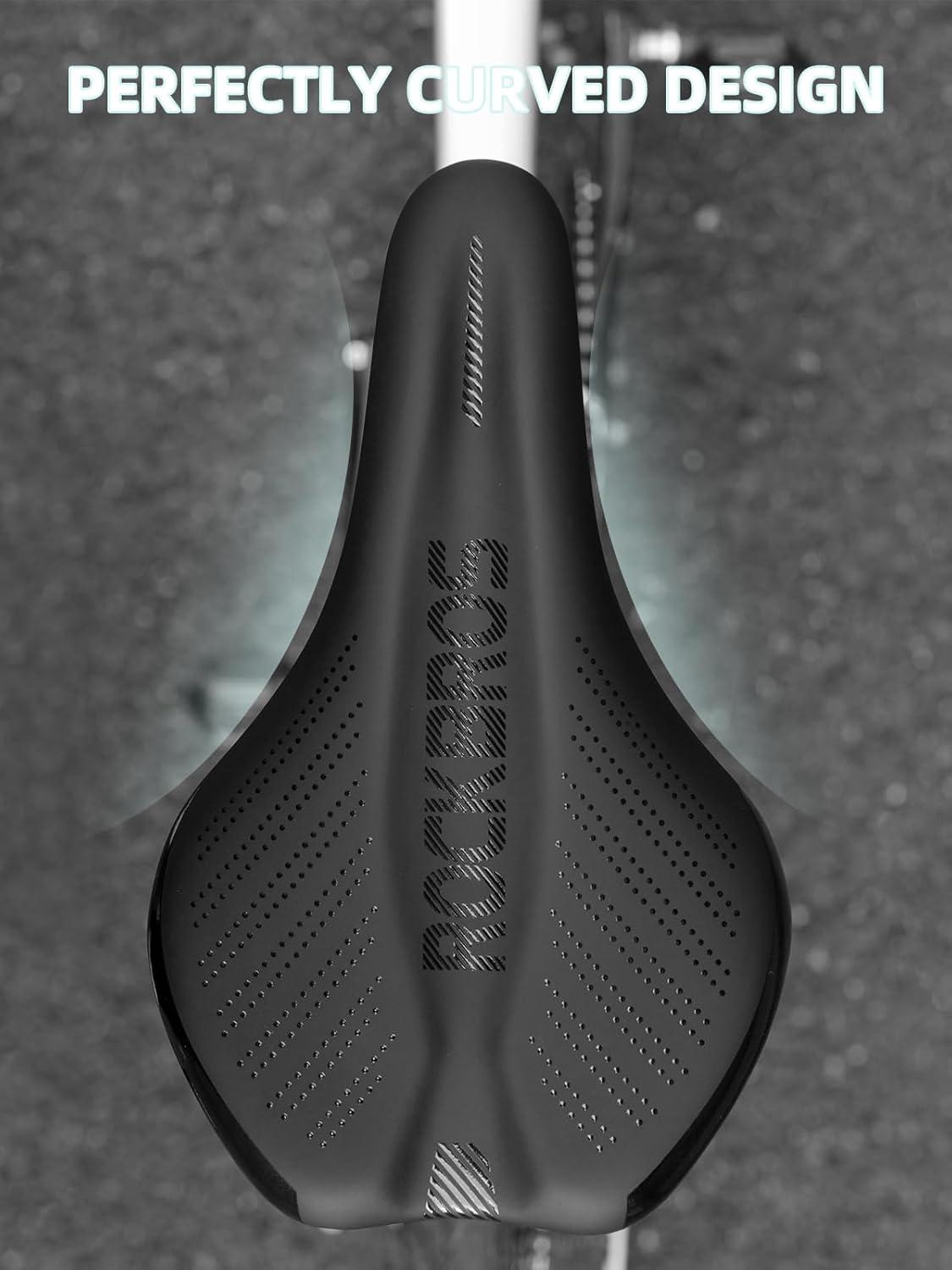 imageROCKBROS Comfortable Bike Seat Cushion Made of Thick HighDensity Memory Foam for Men Women Waterproof High Carbon Steel Bike Seat Fit for Mountain Road Bike with Dense AntiSlip Reflective Dots