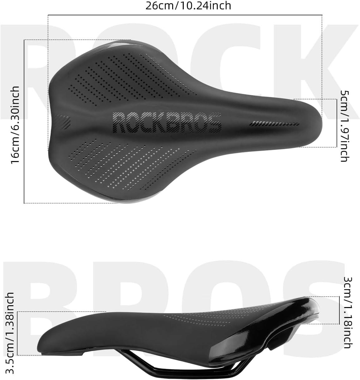 imageROCKBROS Comfortable Bike Seat Cushion Made of Thick HighDensity Memory Foam for Men Women Waterproof High Carbon Steel Bike Seat Fit for Mountain Road Bike with Dense AntiSlip Reflective Dots