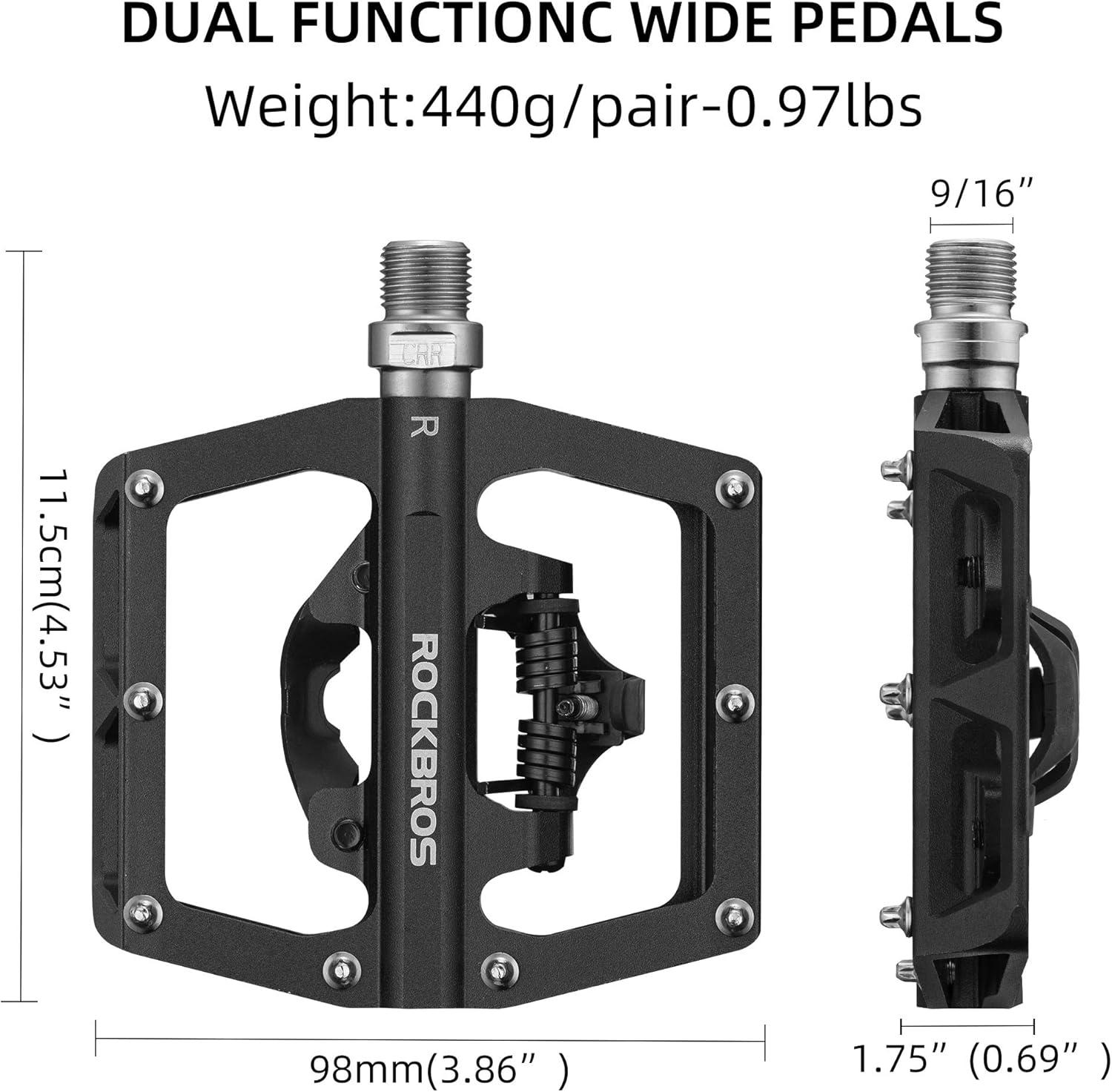 imageROCKBROS MTB Mountain Bike Pedals Compatible with SPD Mountain Bike Dual Function Sealed Clipless Aluminum Bicycle Flat Platform 916 Pedals with Cleats for Road MTB Mountain Bikesblack