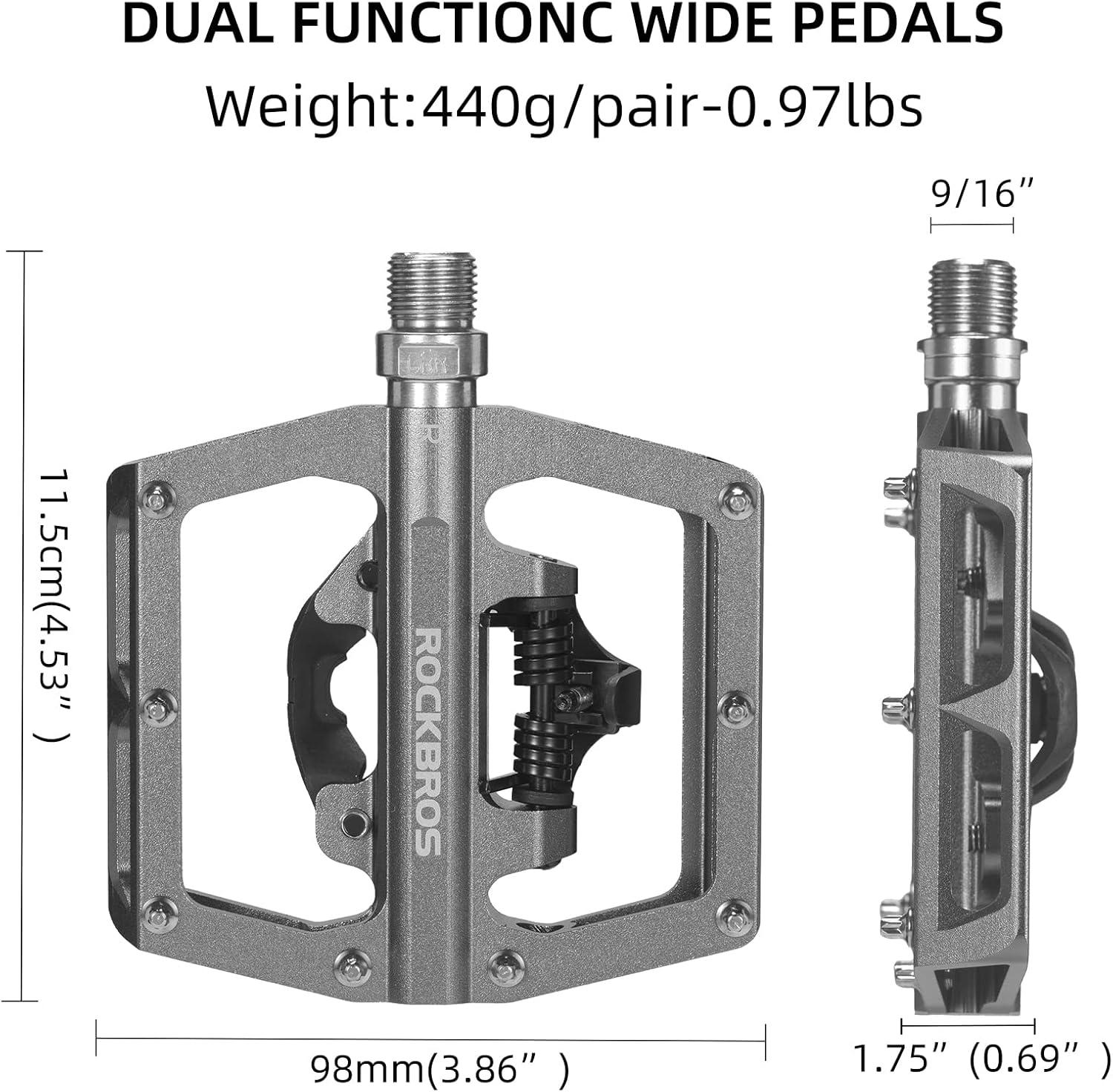 imageROCKBROS MTB Mountain Bike Pedals Compatible with SPD Mountain Bike Dual Function Sealed Clipless Aluminum Bicycle Flat Platform 916 Pedals with Cleats for Road MTB Mountain BikesTitanium