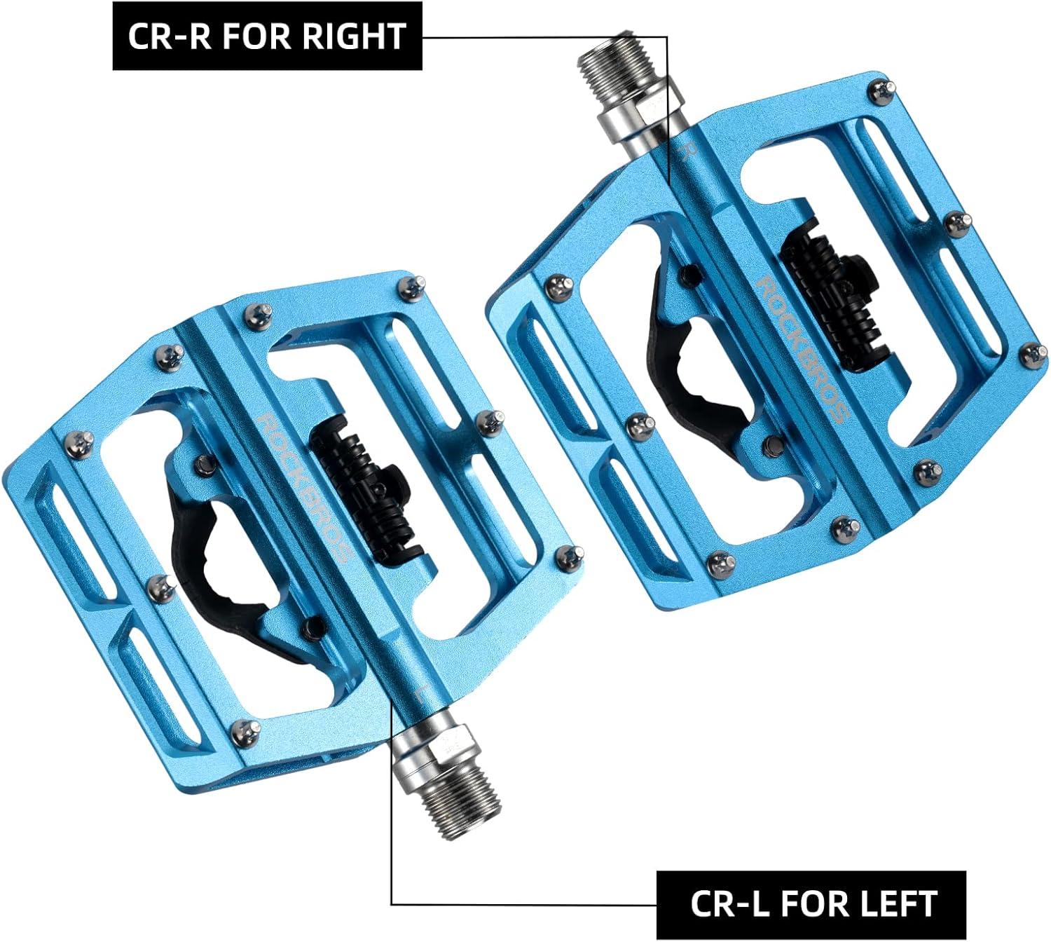 imageROCKBROS MTB Mountain Bike Pedals Compatible with SPD Mountain Bike Dual Function Sealed Clipless Aluminum Bicycle Flat Platform 916 Pedals with Cleats for Road MTB Mountain BikesBlue