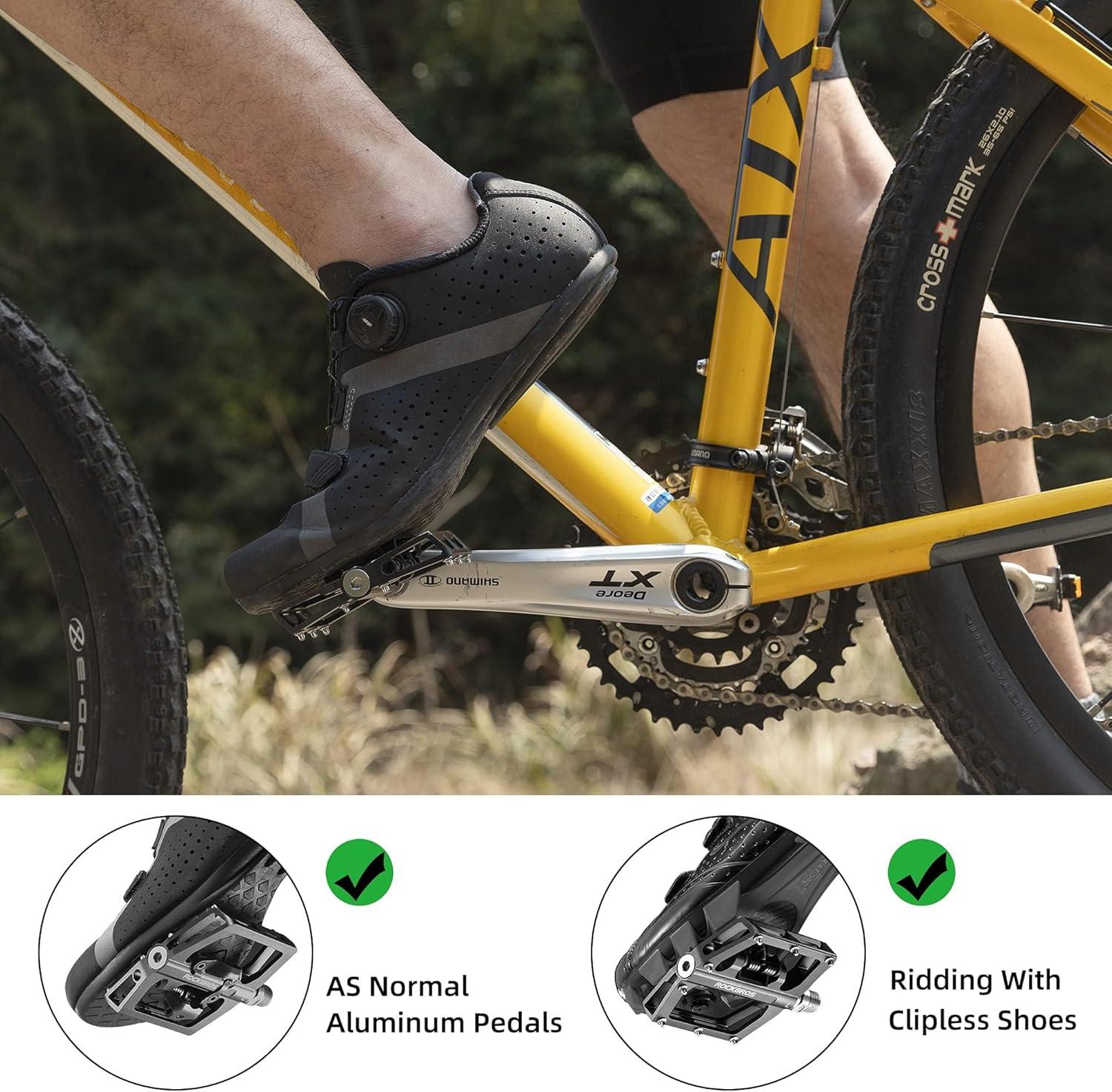 imageROCKBROS MTB Mountain Bike Pedals Compatible with SPD Mountain Bike Dual Function Sealed Clipless Aluminum Bicycle Flat Platform 916 Pedals with Cleats for Road MTB Mountain Bikesblack