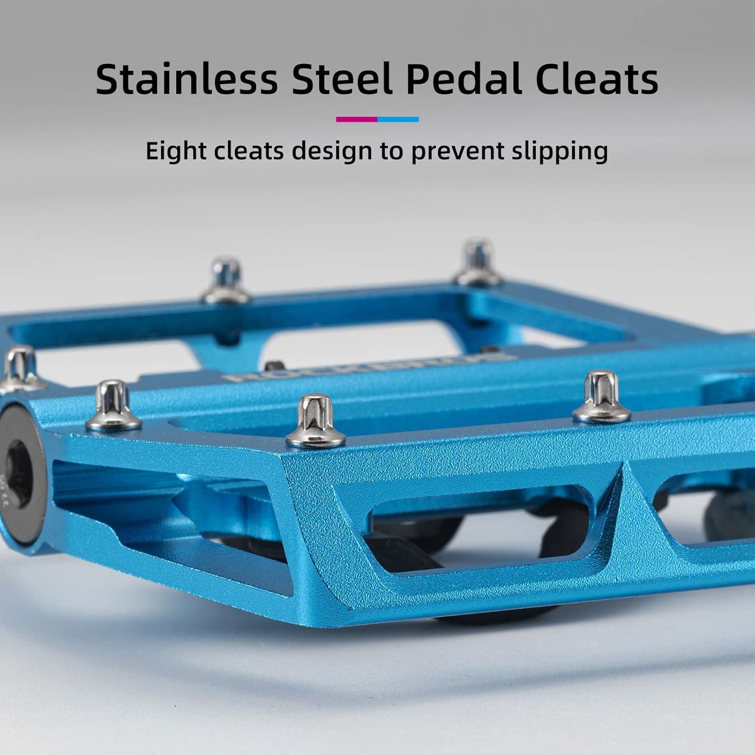 imageROCKBROS MTB Mountain Bike Pedals Compatible with SPD Mountain Bike Dual Function Sealed Clipless Aluminum Bicycle Flat Platform 916 Pedals with Cleats for Road MTB Mountain BikesBlue