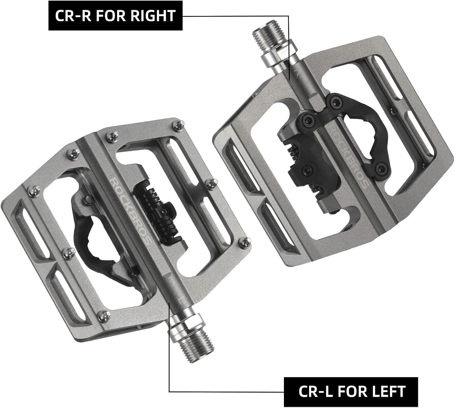 imageROCKBROS MTB Mountain Bike Pedals Compatible with SPD Mountain Bike Dual Function Sealed Clipless Aluminum Bicycle Flat Platform 916 Pedals with Cleats for Road MTB Mountain BikesTitanium
