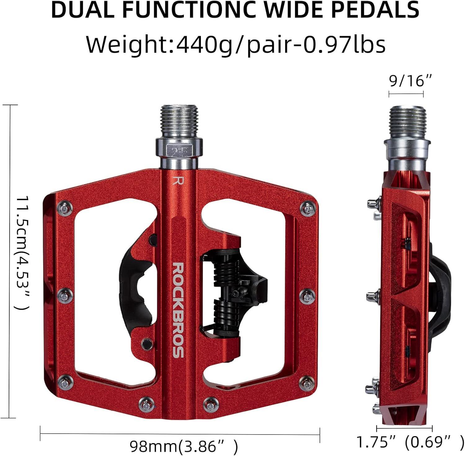 imageROCKBROS MTB Mountain Bike Pedals Compatible with SPD Mountain Bike Dual Function Sealed Clipless Aluminum Bicycle Flat Platform 916 Pedals with Cleats for Road MTB Mountain BikesRed