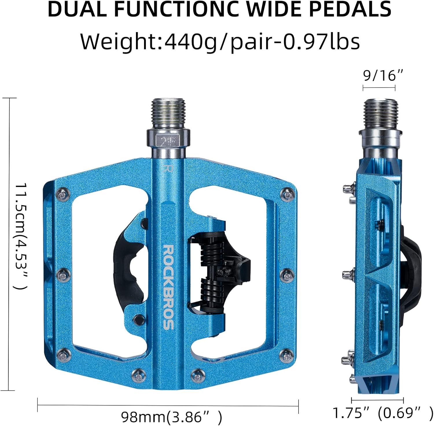 imageROCKBROS MTB Mountain Bike Pedals Compatible with SPD Mountain Bike Dual Function Sealed Clipless Aluminum Bicycle Flat Platform 916 Pedals with Cleats for Road MTB Mountain BikesBlue