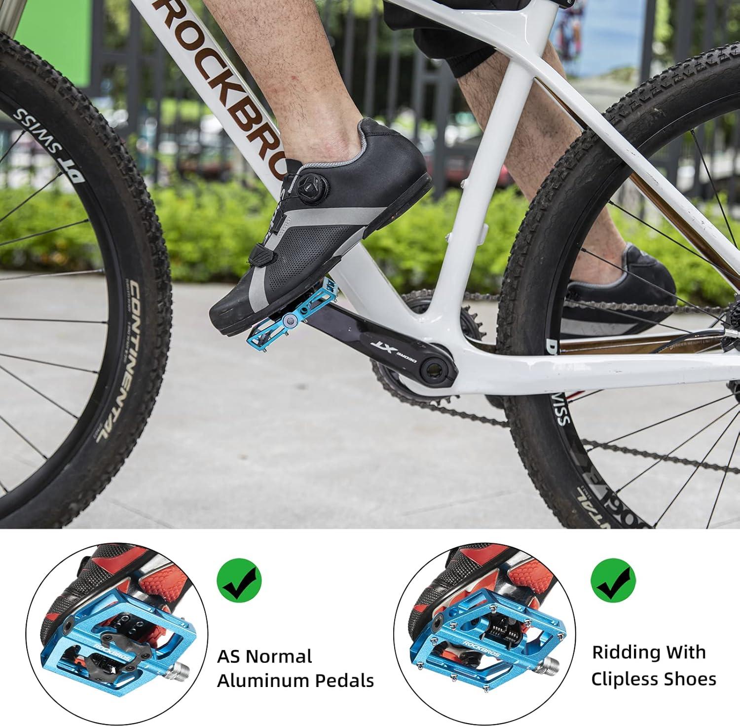 imageROCKBROS MTB Mountain Bike Pedals Compatible with SPD Mountain Bike Dual Function Sealed Clipless Aluminum Bicycle Flat Platform 916 Pedals with Cleats for Road MTB Mountain BikesBlue