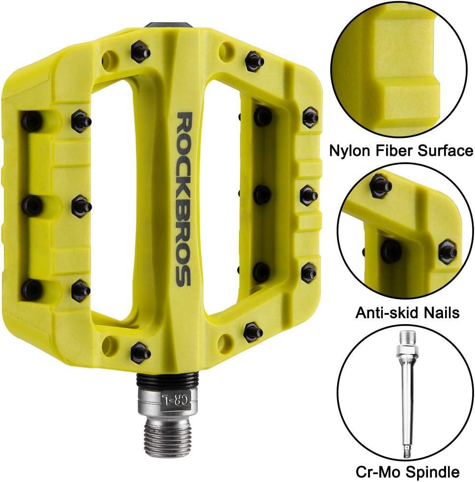 imageROCKBROS MTB Pedals Mountain Bike Pedals Lightweight Nylon Fiber Bicycle Platform Pedals for BMX MTB 916Green