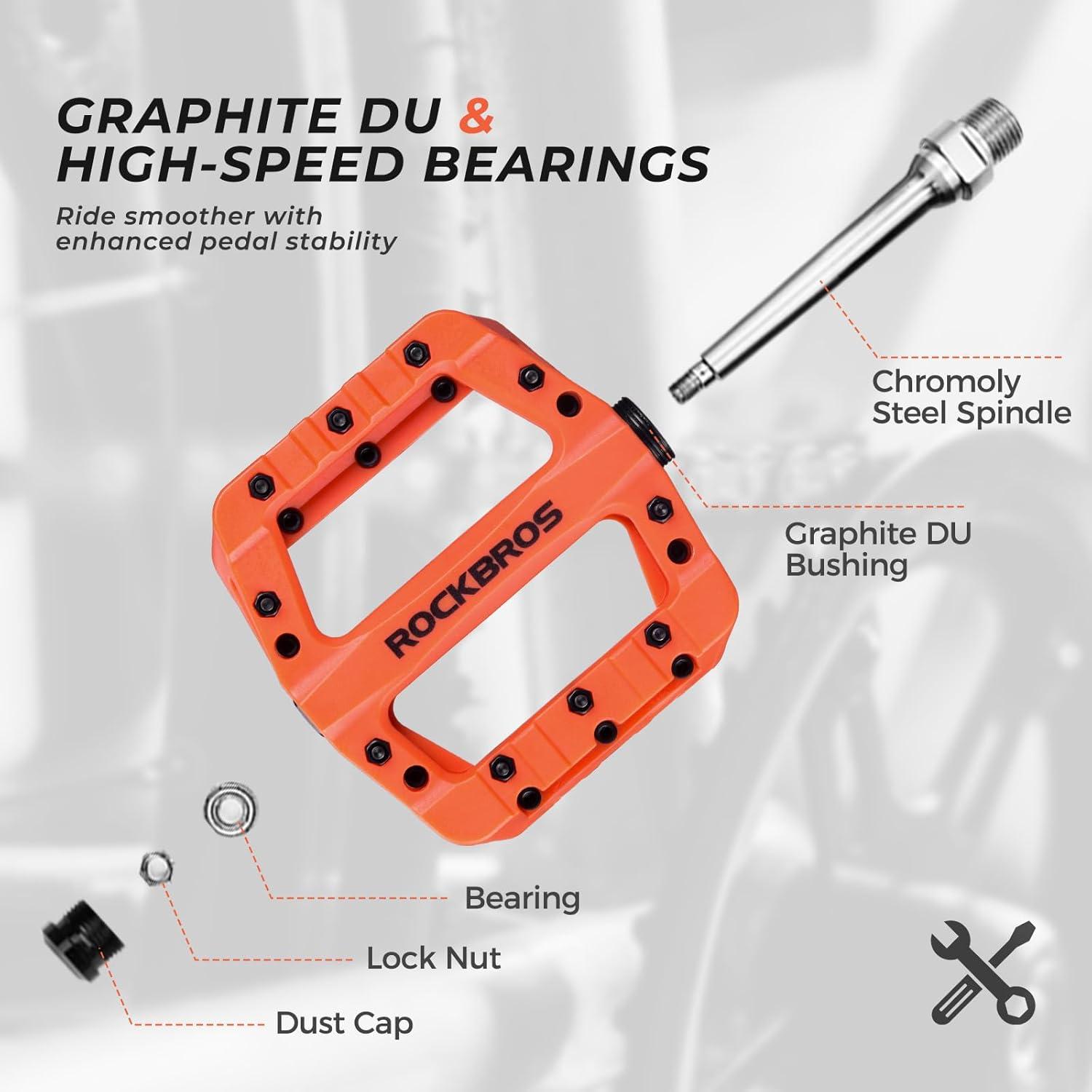imageROCKBROS MTB Pedals Mountain Bike Pedals Lightweight Nylon Fiber Bicycle Platform Pedals for BMX MTB 916Orange