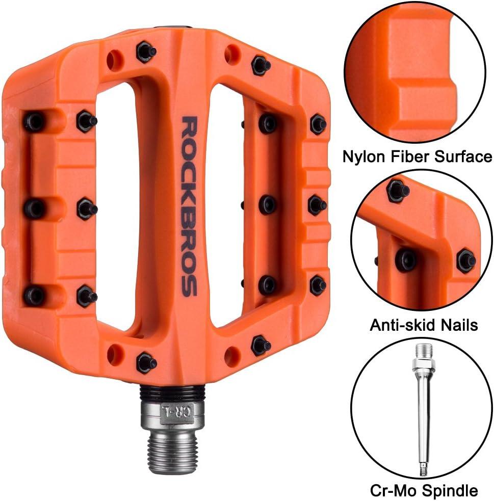 imageROCKBROS MTB Pedals Mountain Bike Pedals Lightweight Nylon Fiber Bicycle Platform Pedals for BMX MTB 916Orange