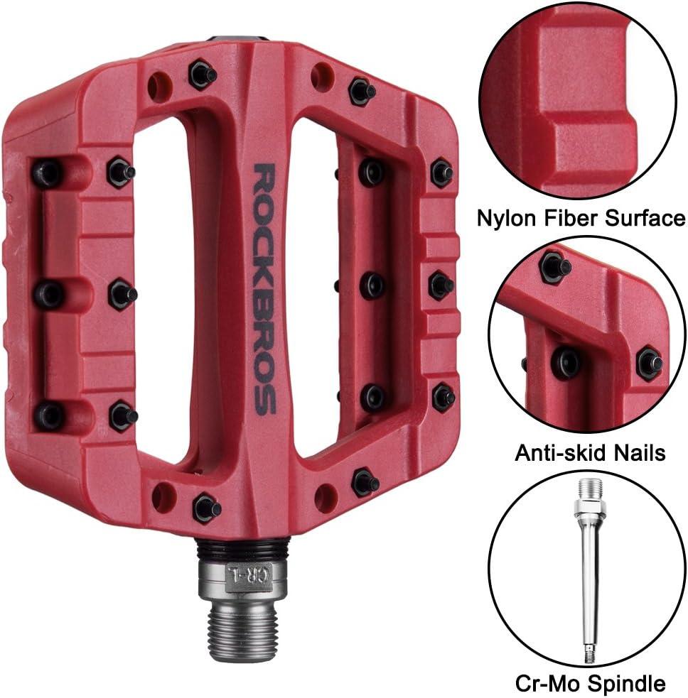 imageROCKBROS MTB Pedals Mountain Bike Pedals Lightweight Nylon Fiber Bicycle Platform Pedals for BMX MTB 916Red
