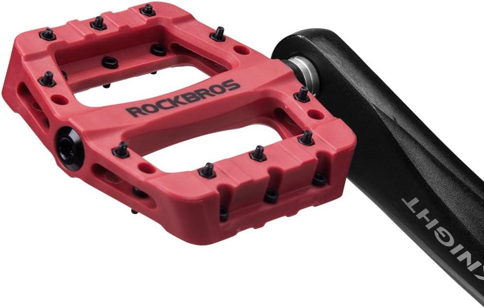 imageROCKBROS MTB Pedals Mountain Bike Pedals Lightweight Nylon Fiber Bicycle Platform Pedals for BMX MTB 916Red